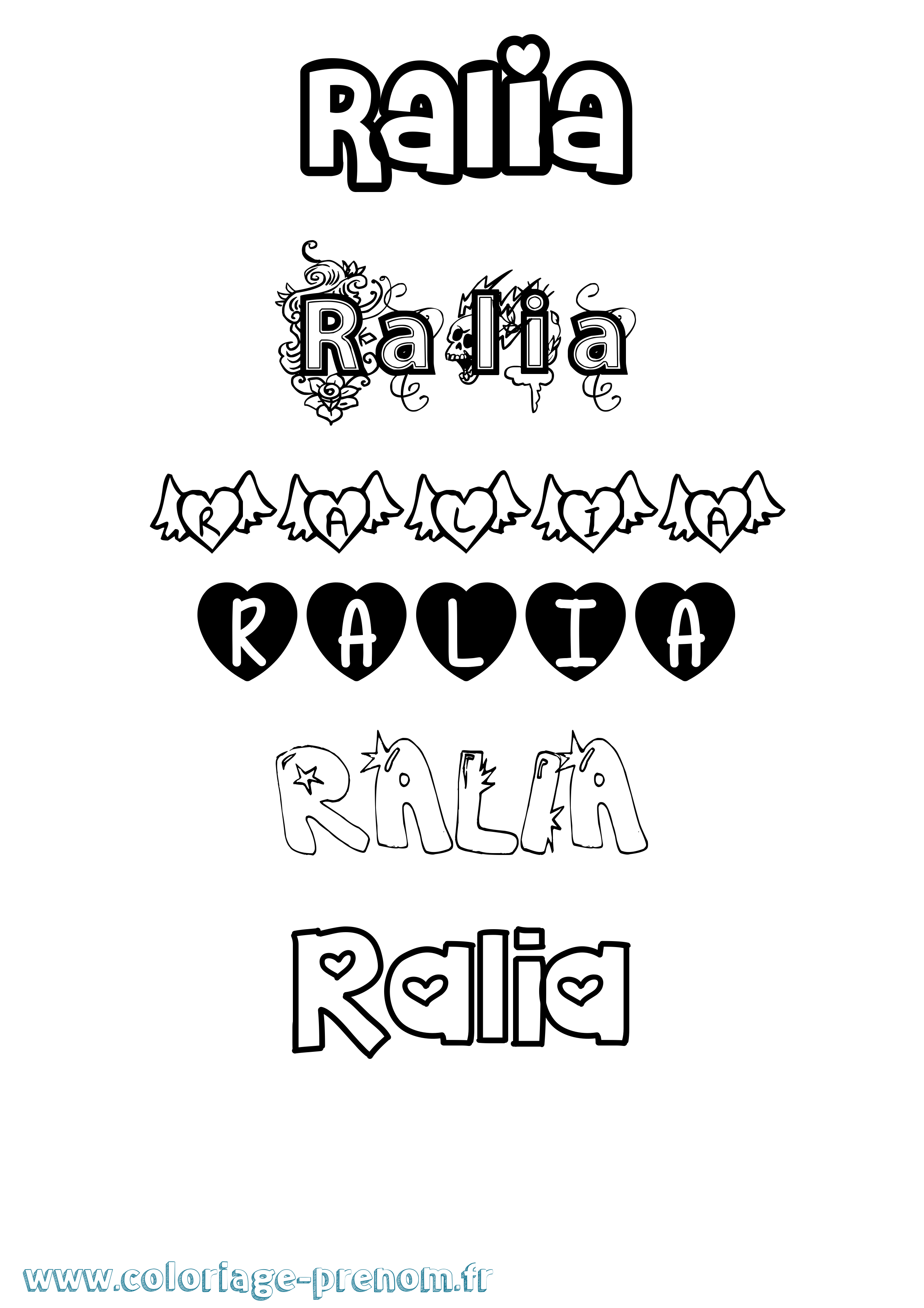 Coloriage prénom Ralia Girly