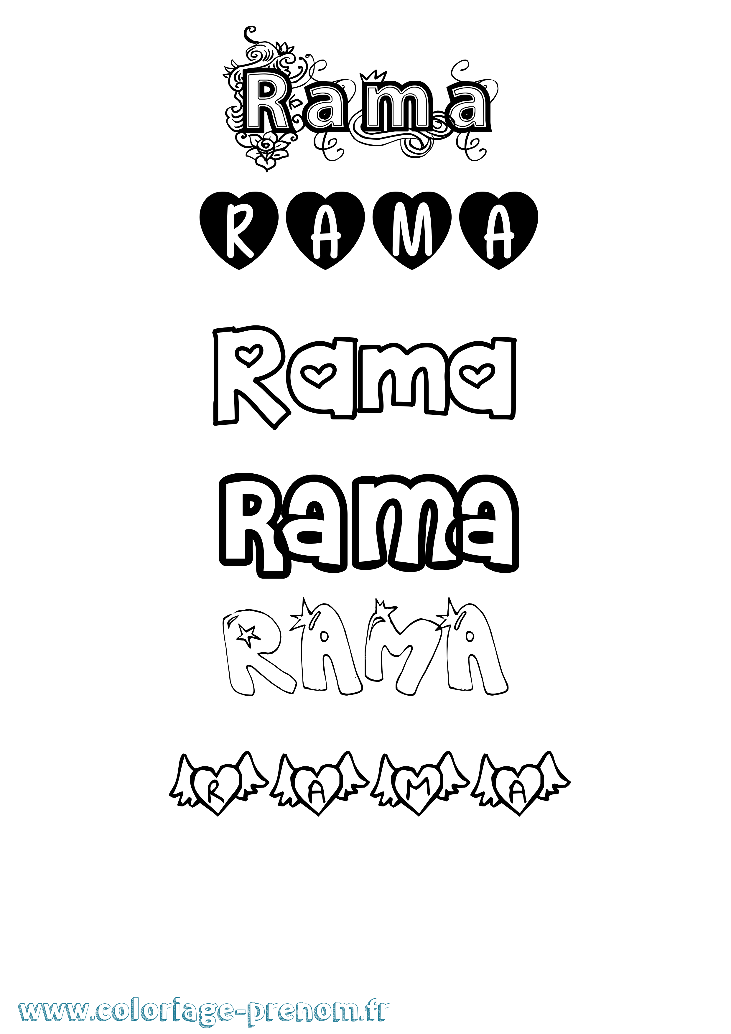 Coloriage prénom Rama Girly
