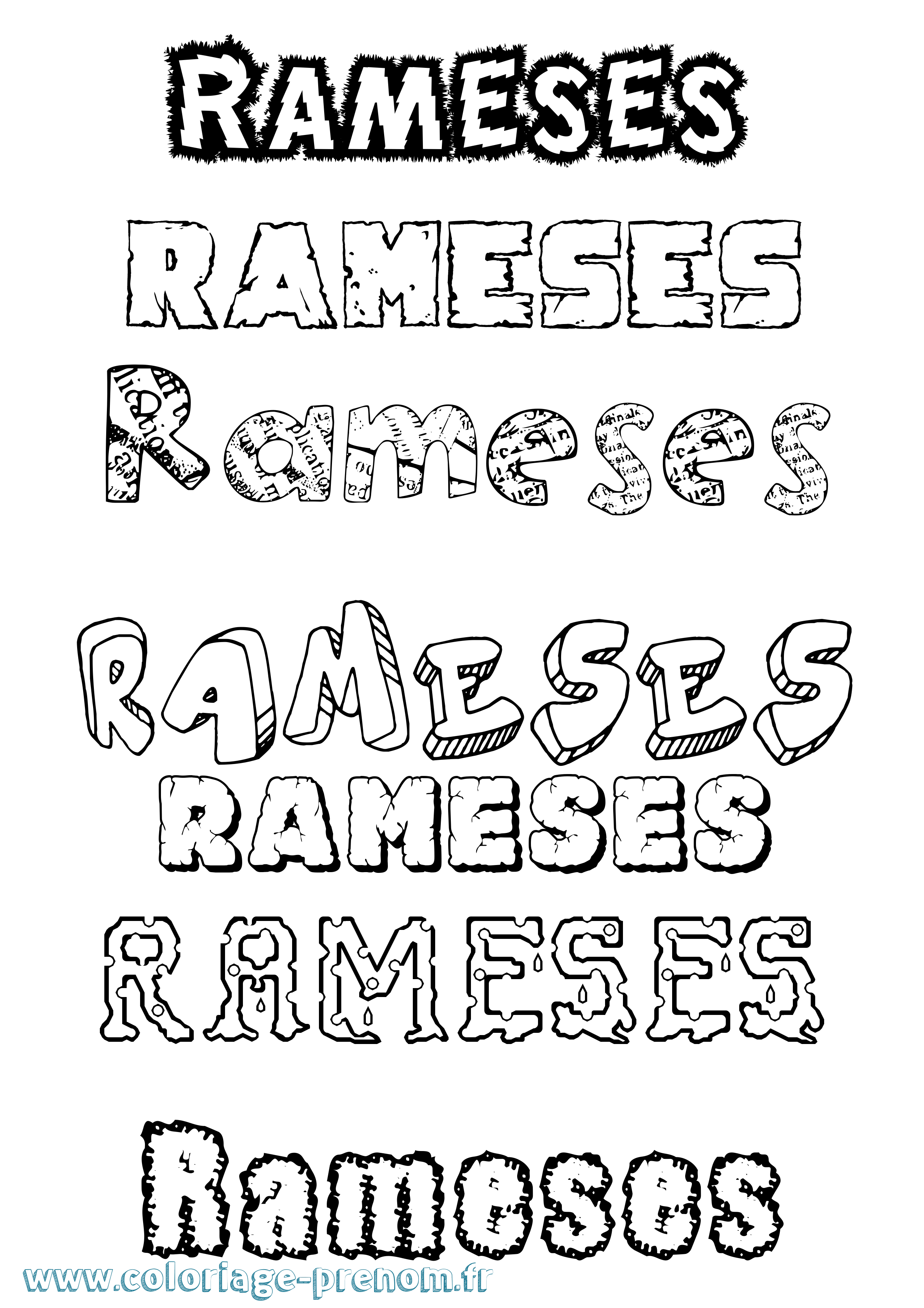 Coloriage prénom Rameses Destructuré