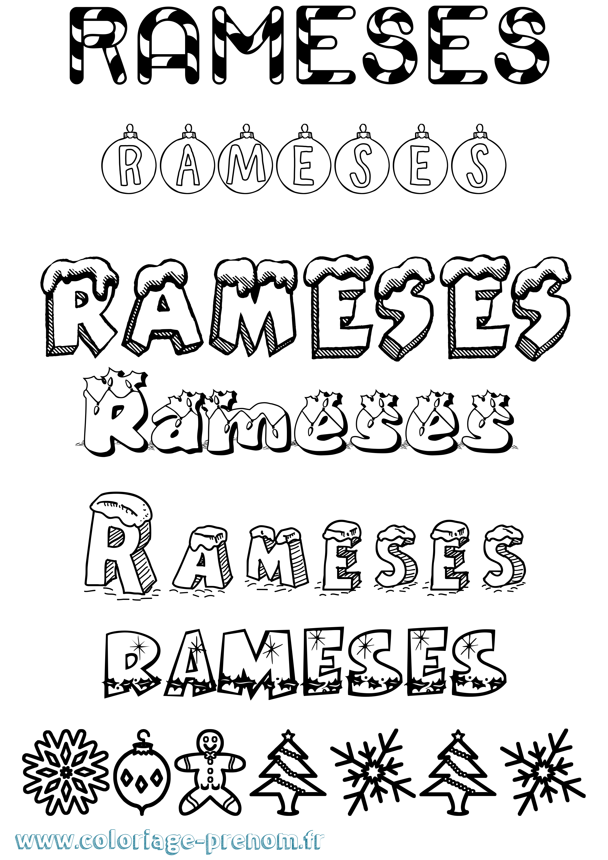 Coloriage prénom Rameses Noël