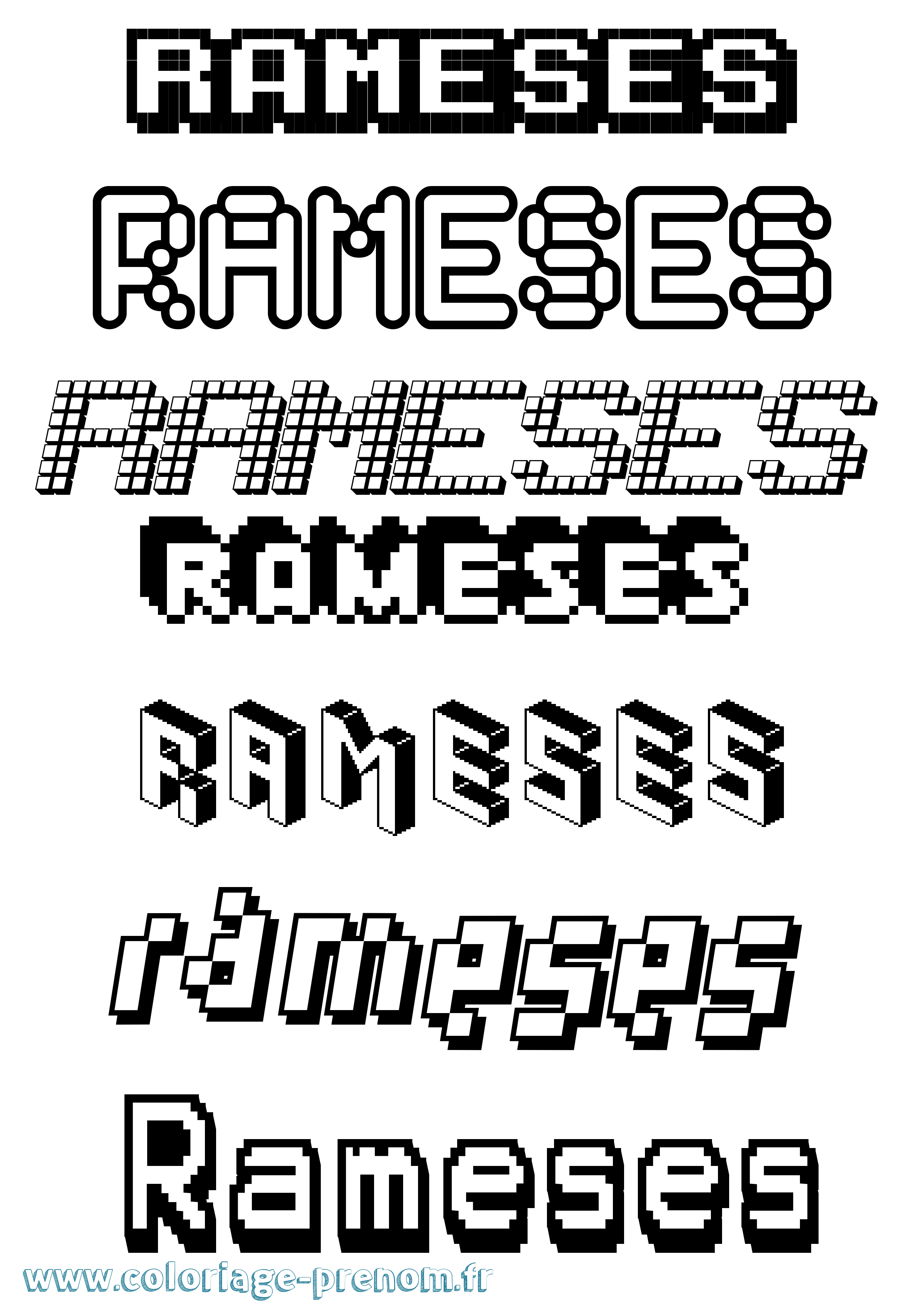 Coloriage prénom Rameses Pixel