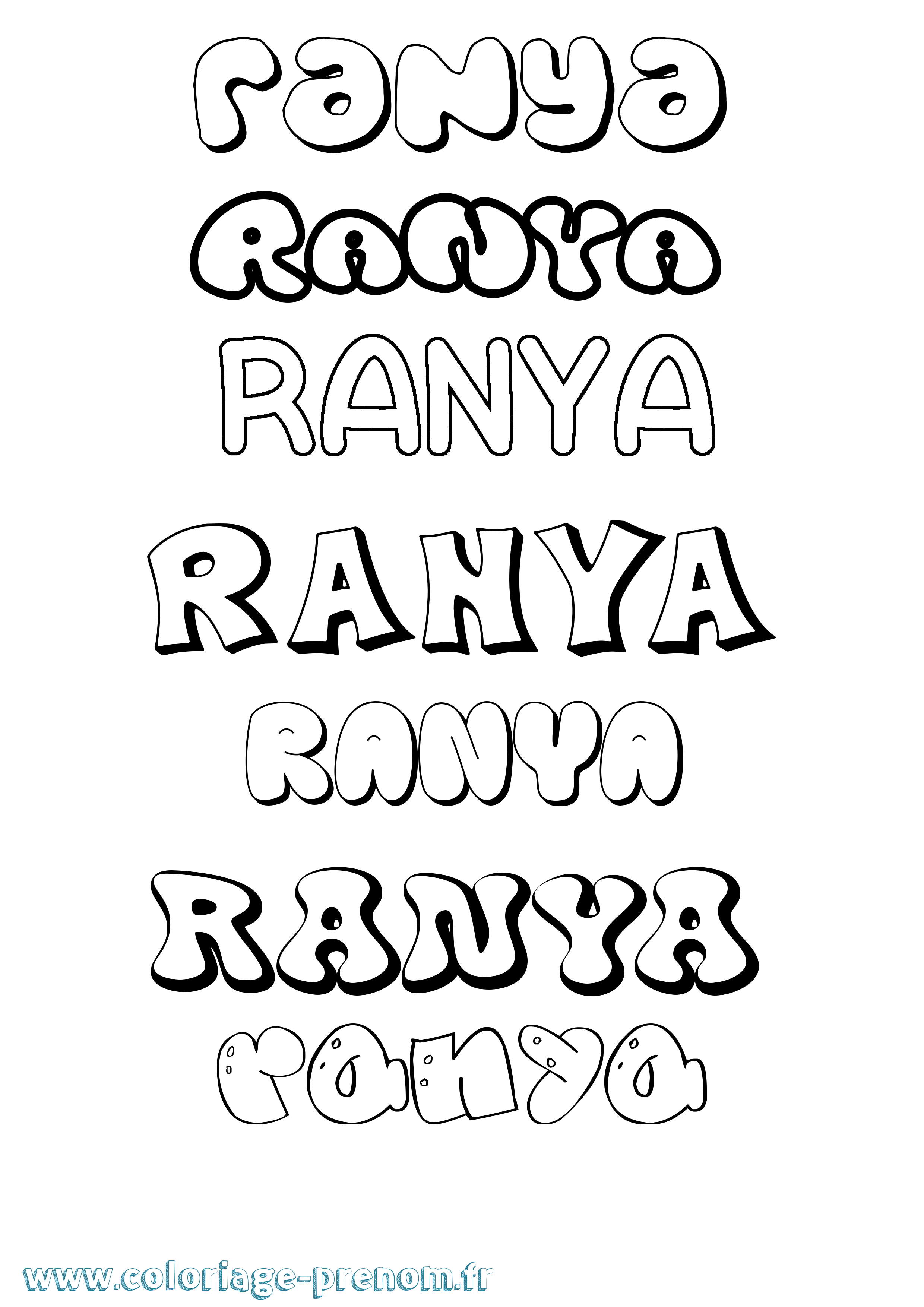 Coloriage prénom Ranya Bubble
