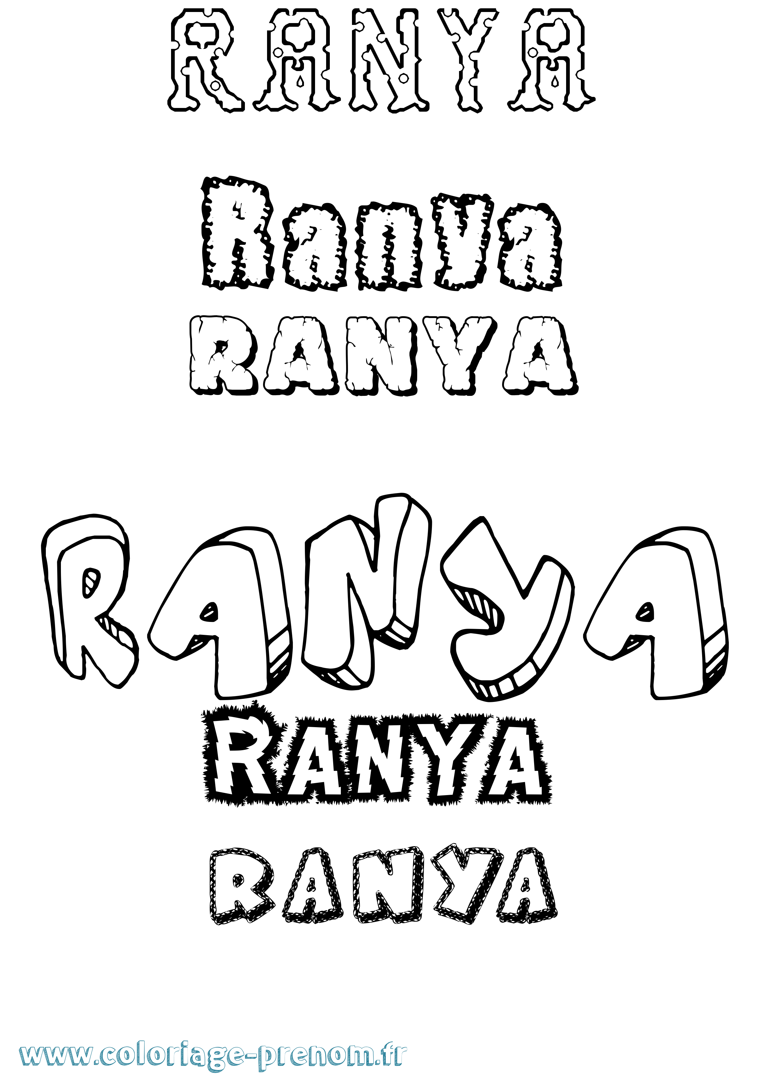 Coloriage prénom Ranya Destructuré