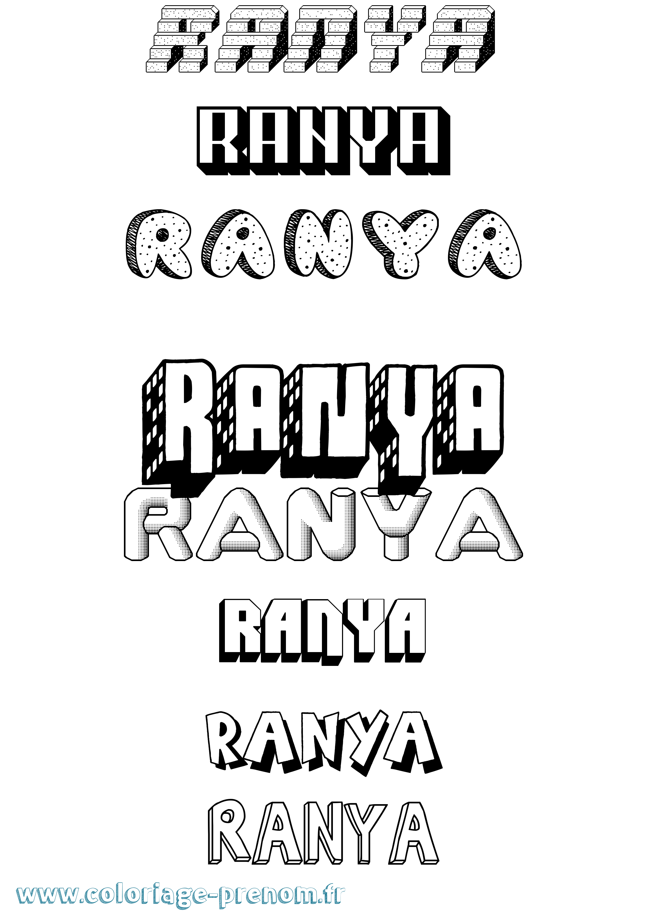 Coloriage prénom Ranya Effet 3D