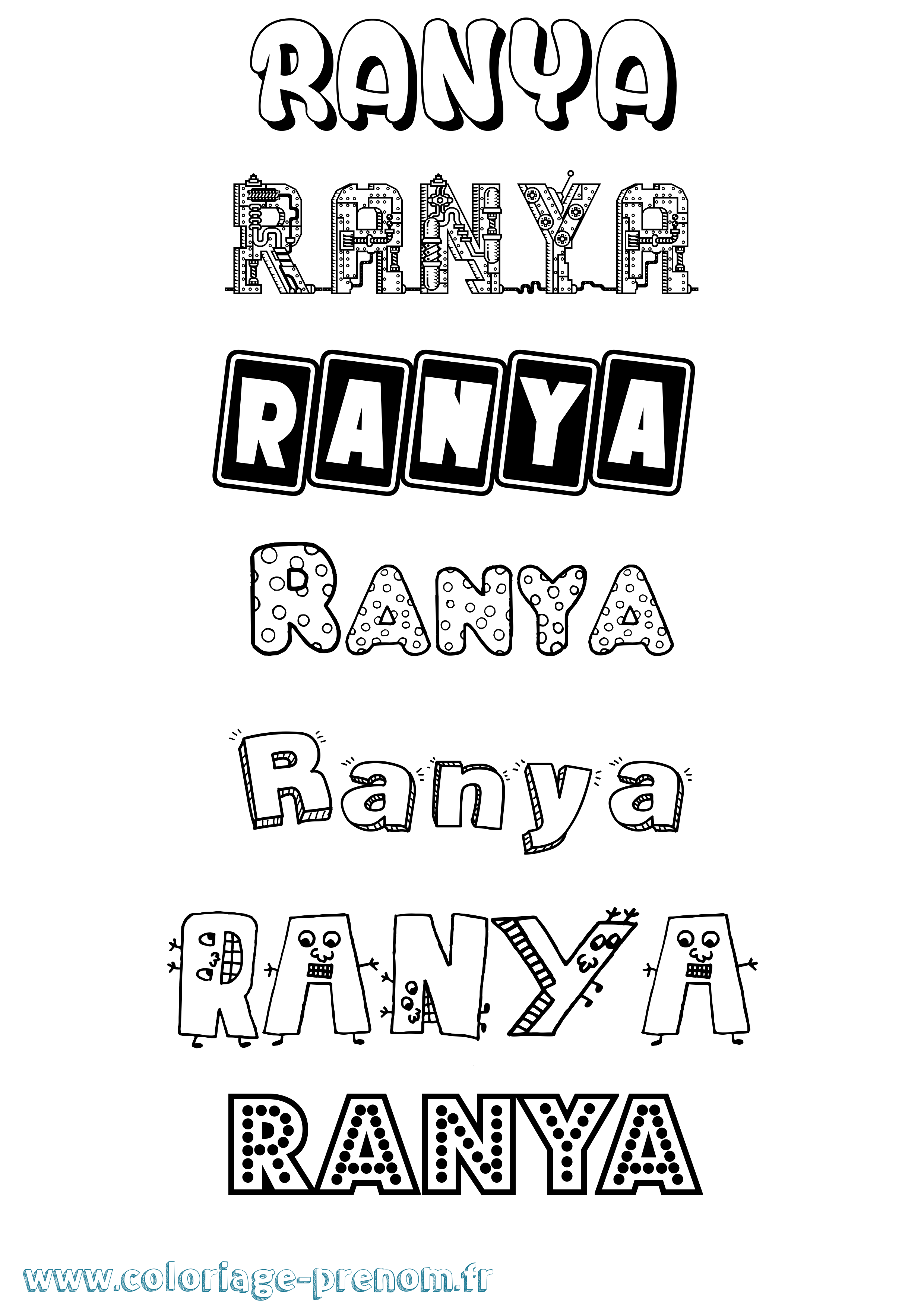 Coloriage prénom Ranya Fun