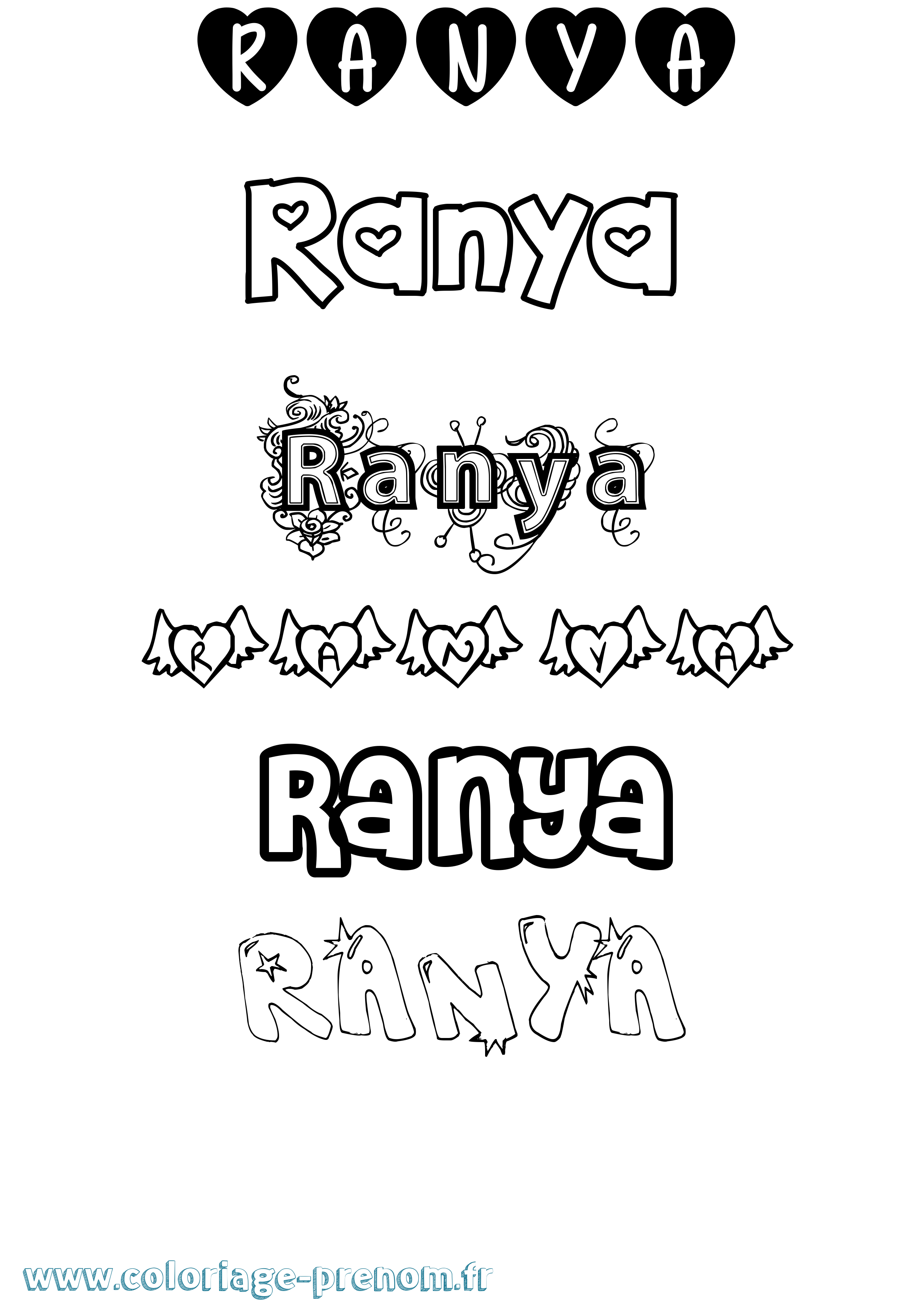 Coloriage prénom Ranya Girly