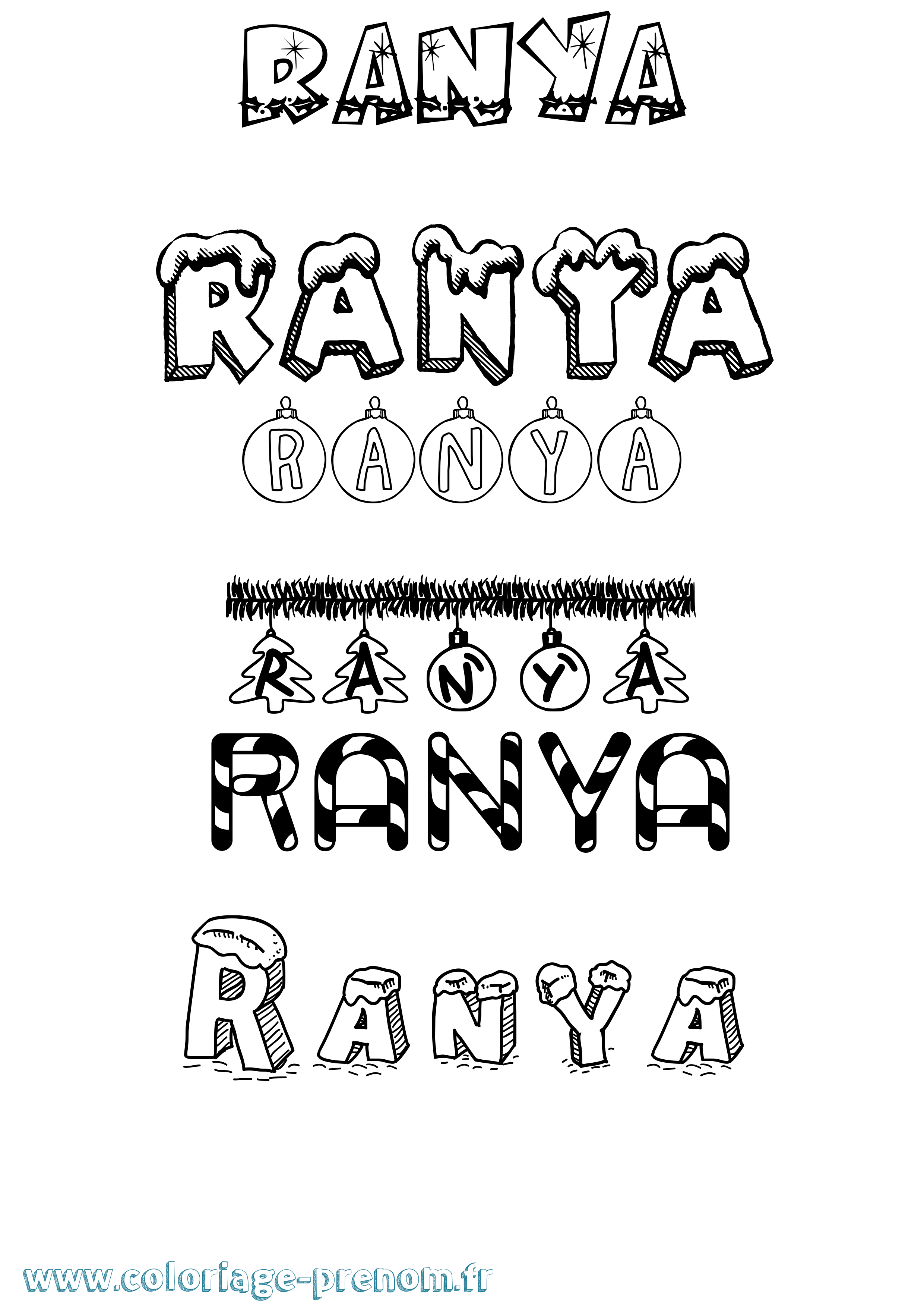 Coloriage prénom Ranya Noël