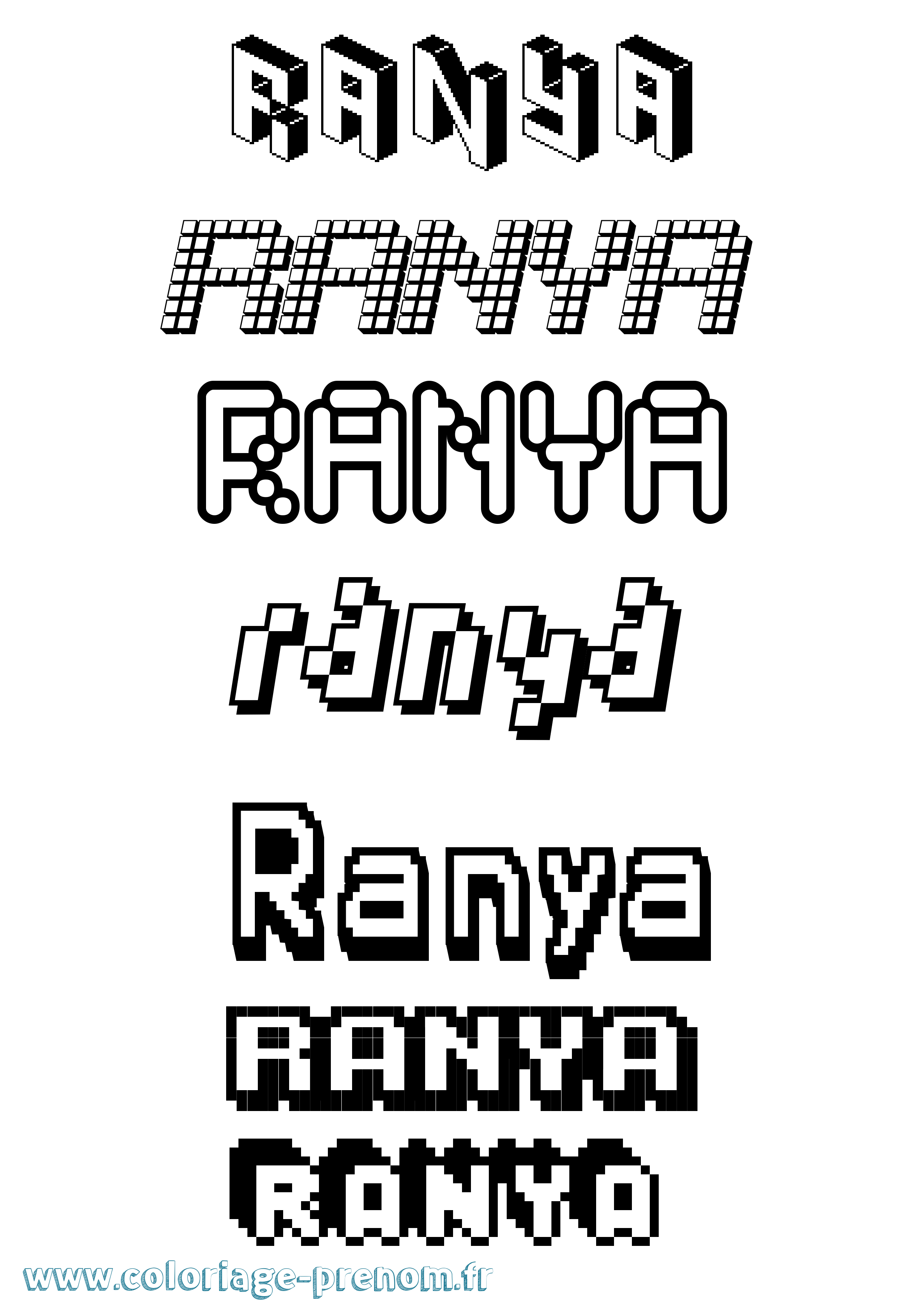 Coloriage prénom Ranya Pixel
