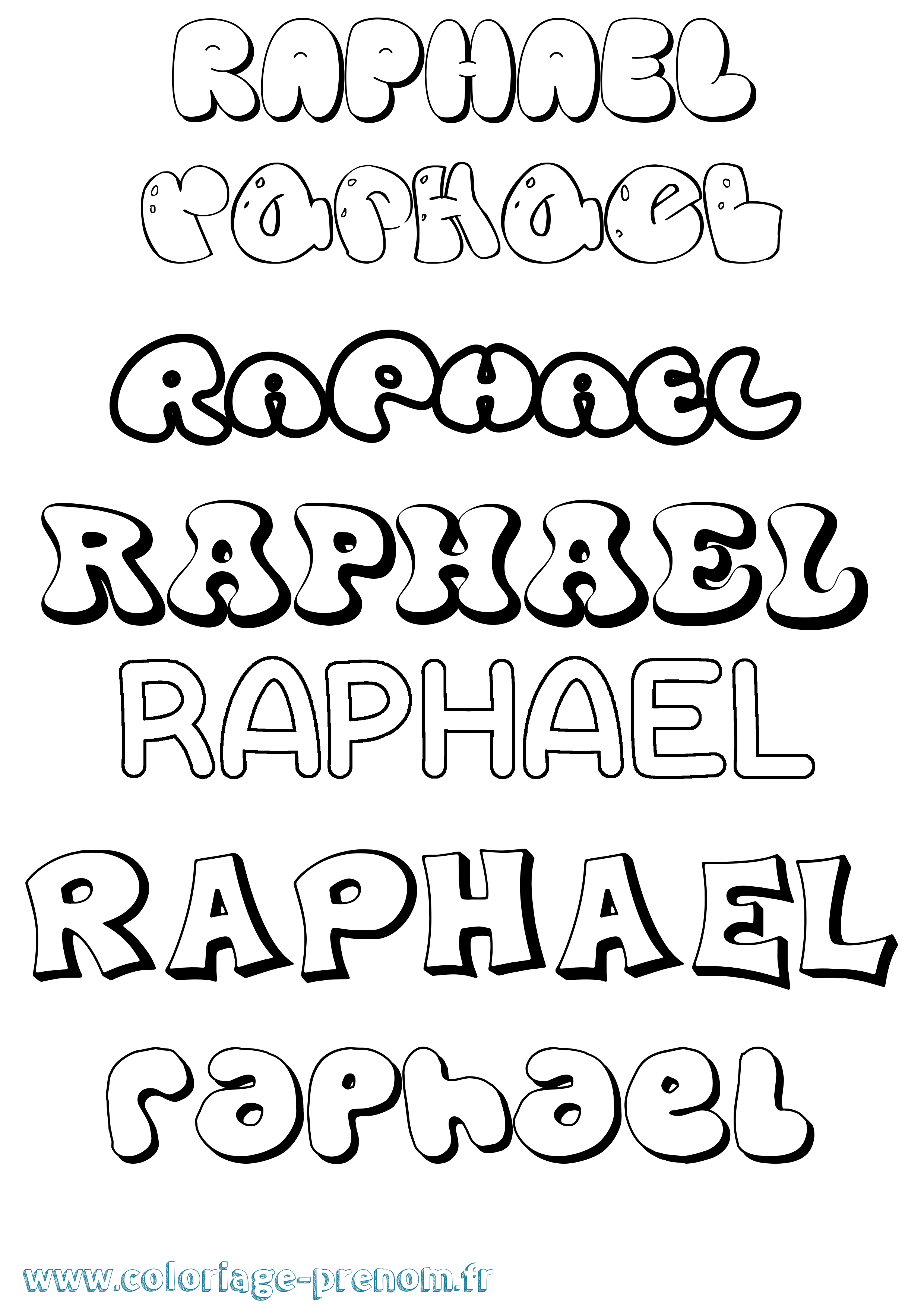 Coloriage prénom Raphael Bubble