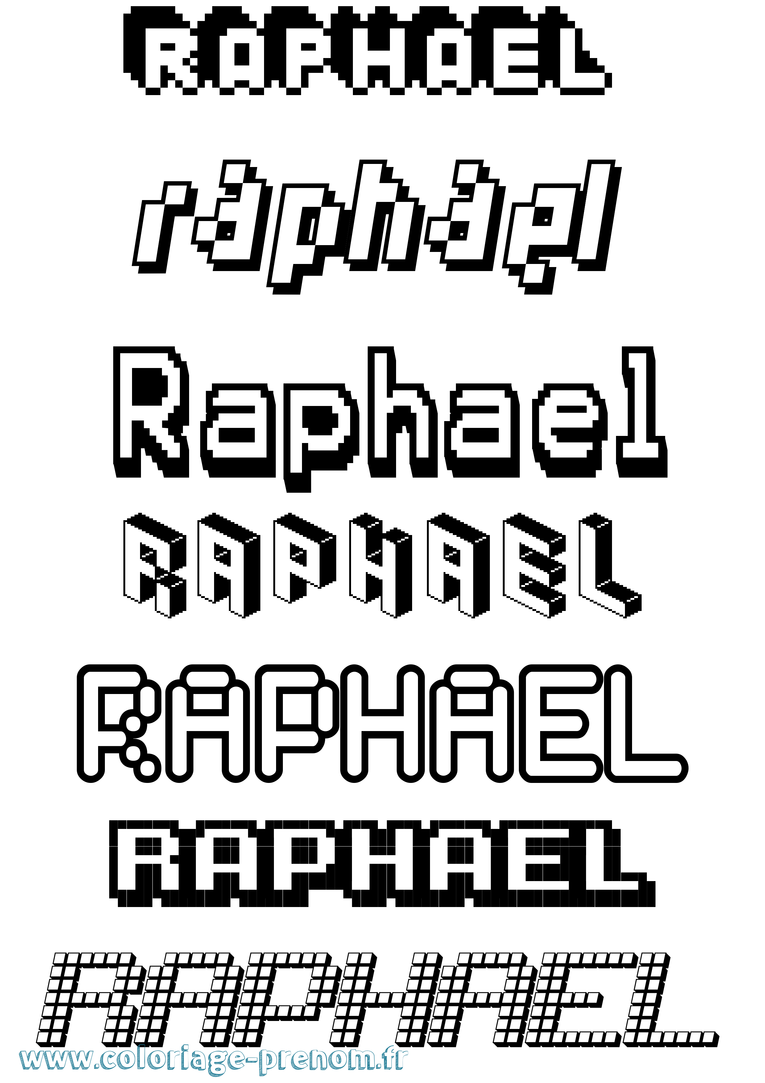 Coloriage prénom Raphael Pixel