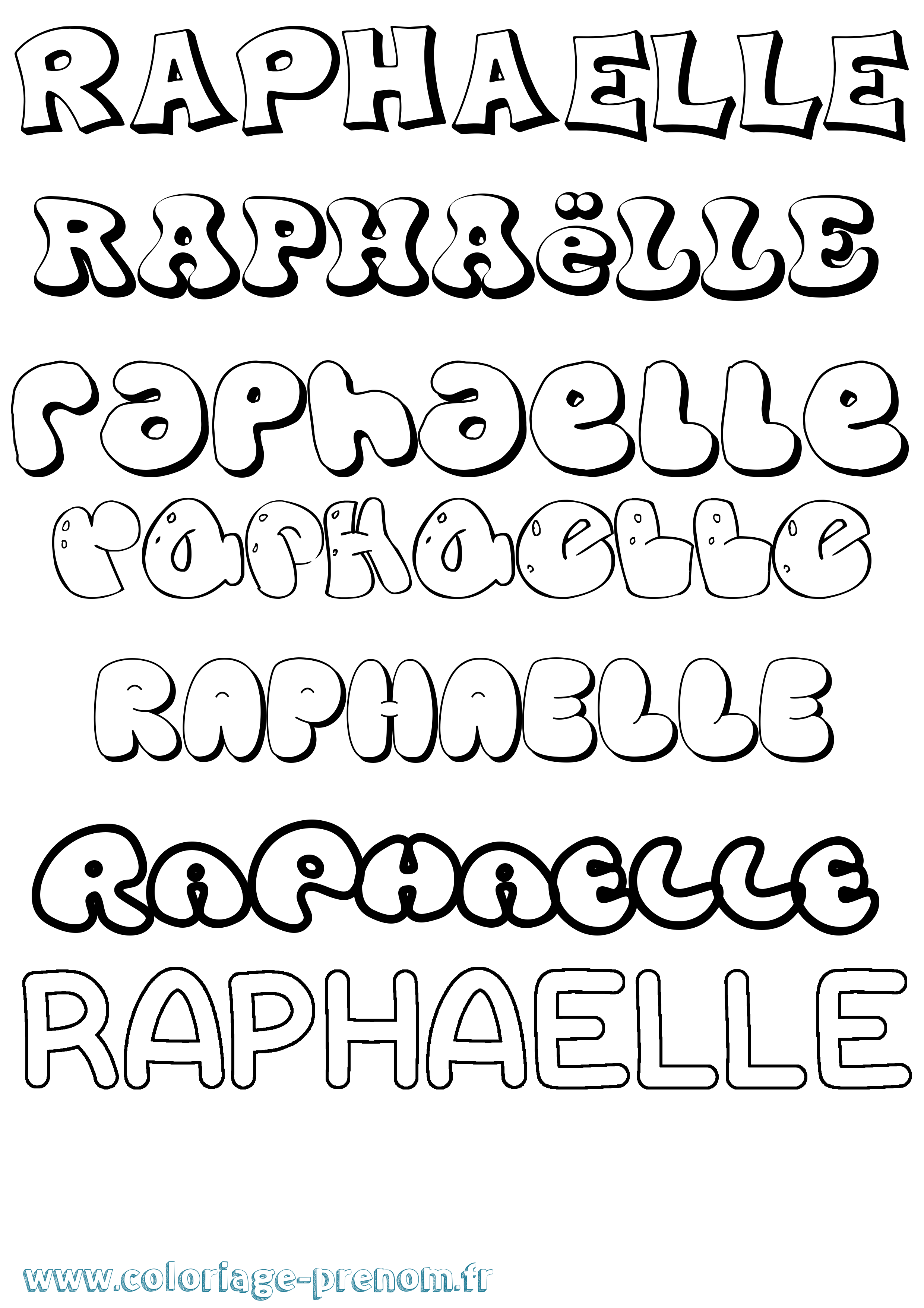 Coloriage prénom Raphaëlle Bubble