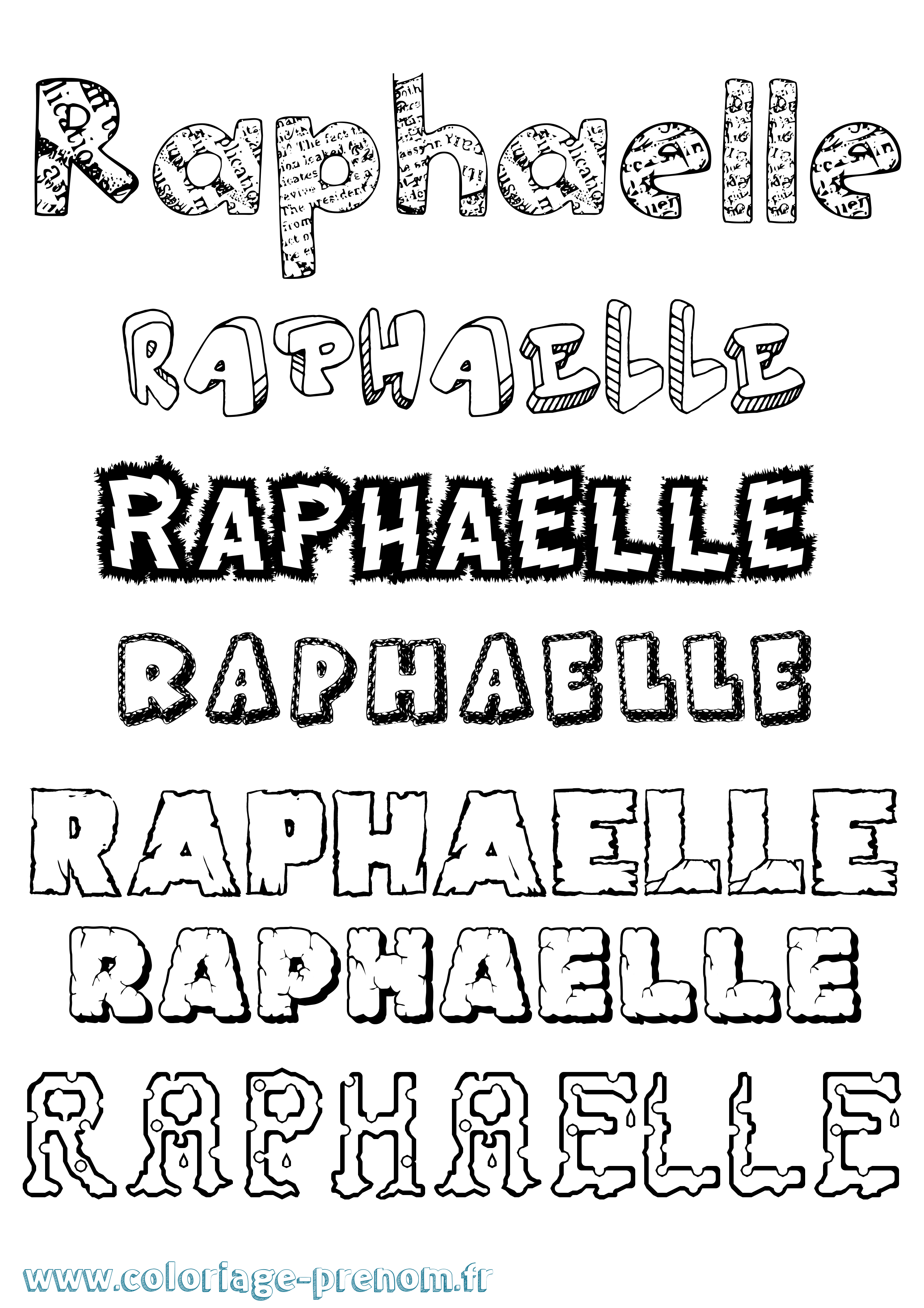 Coloriage prénom Raphaëlle Destructuré