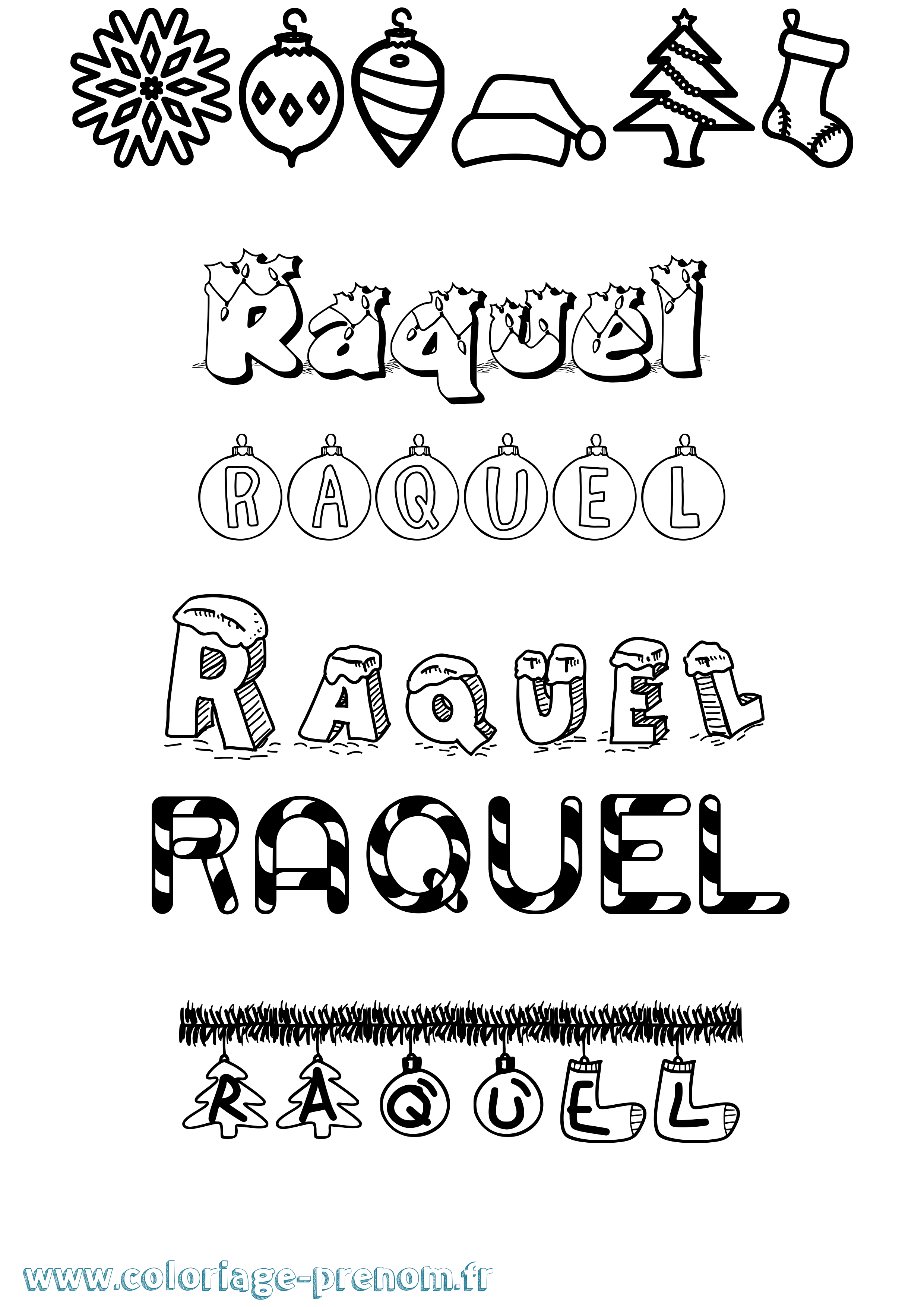 Coloriage prénom Raquel Noël