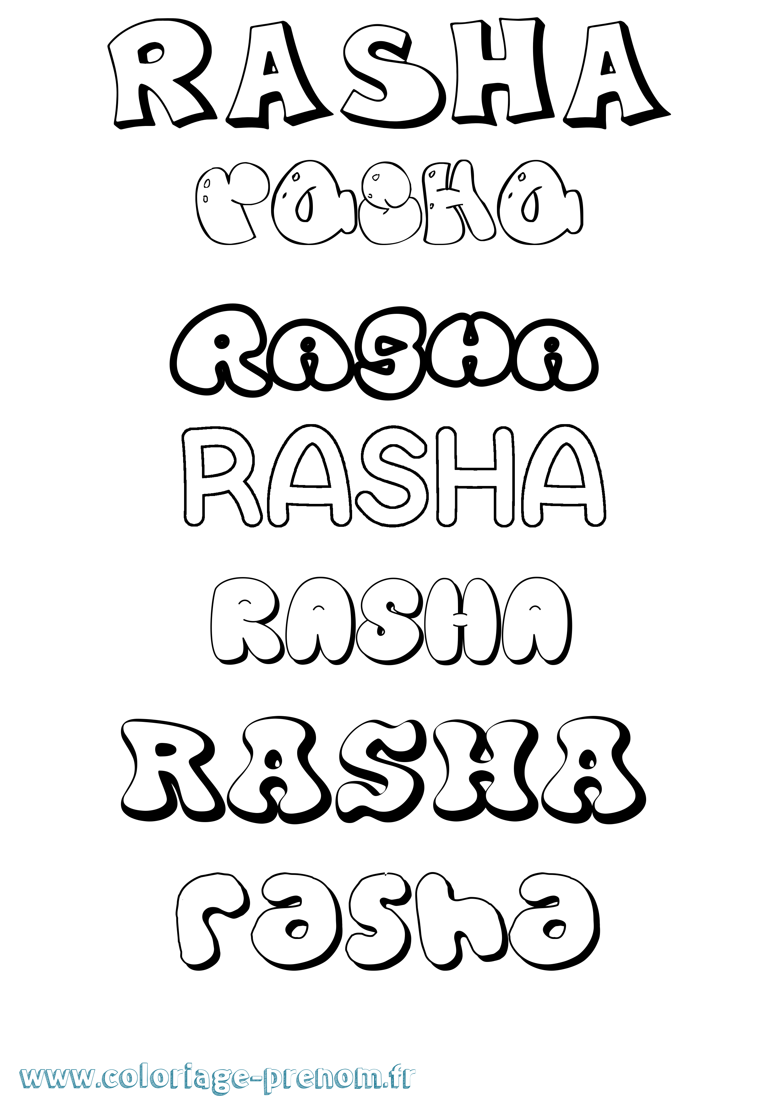 Coloriage prénom Rasha Bubble