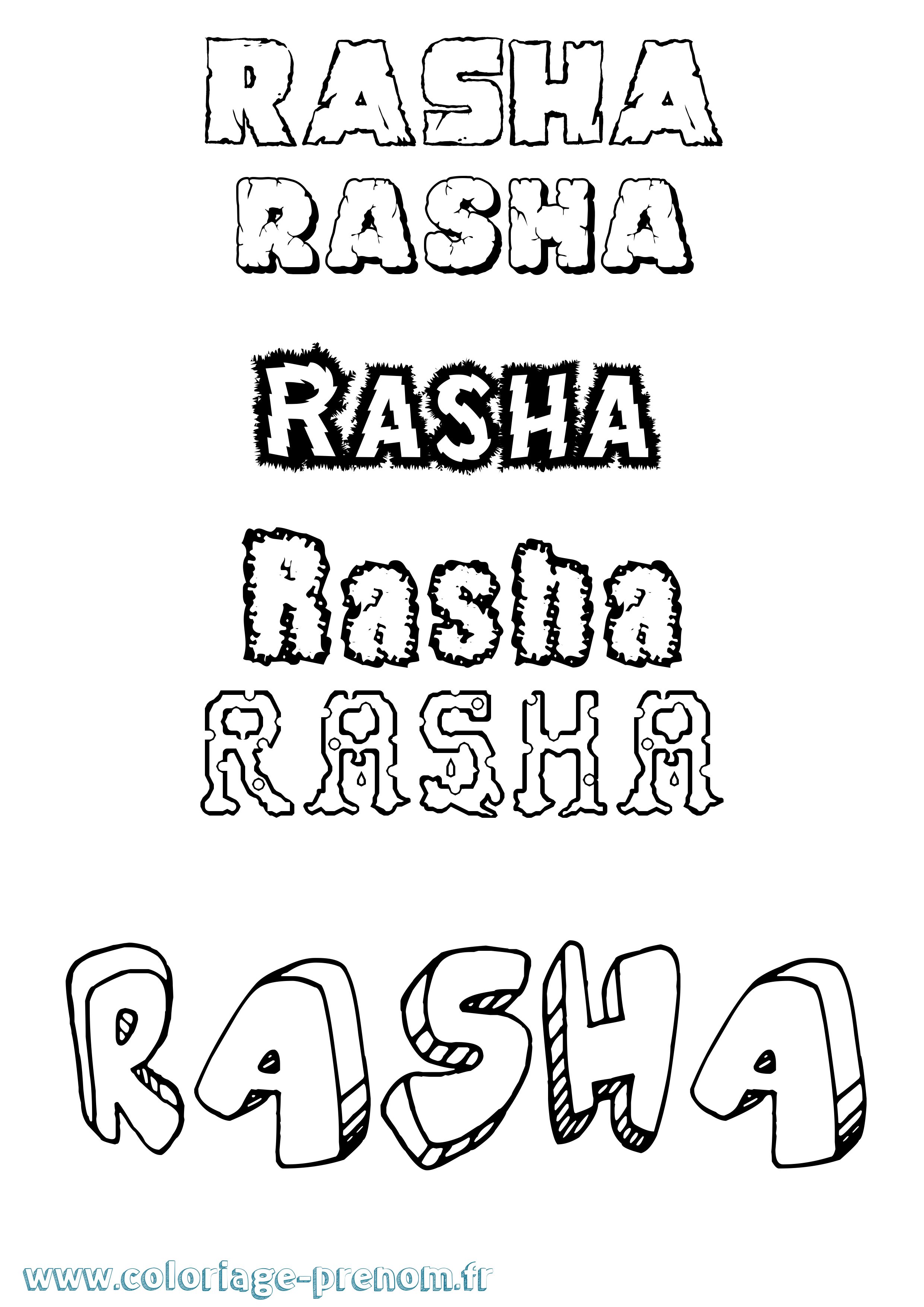 Coloriage prénom Rasha Destructuré