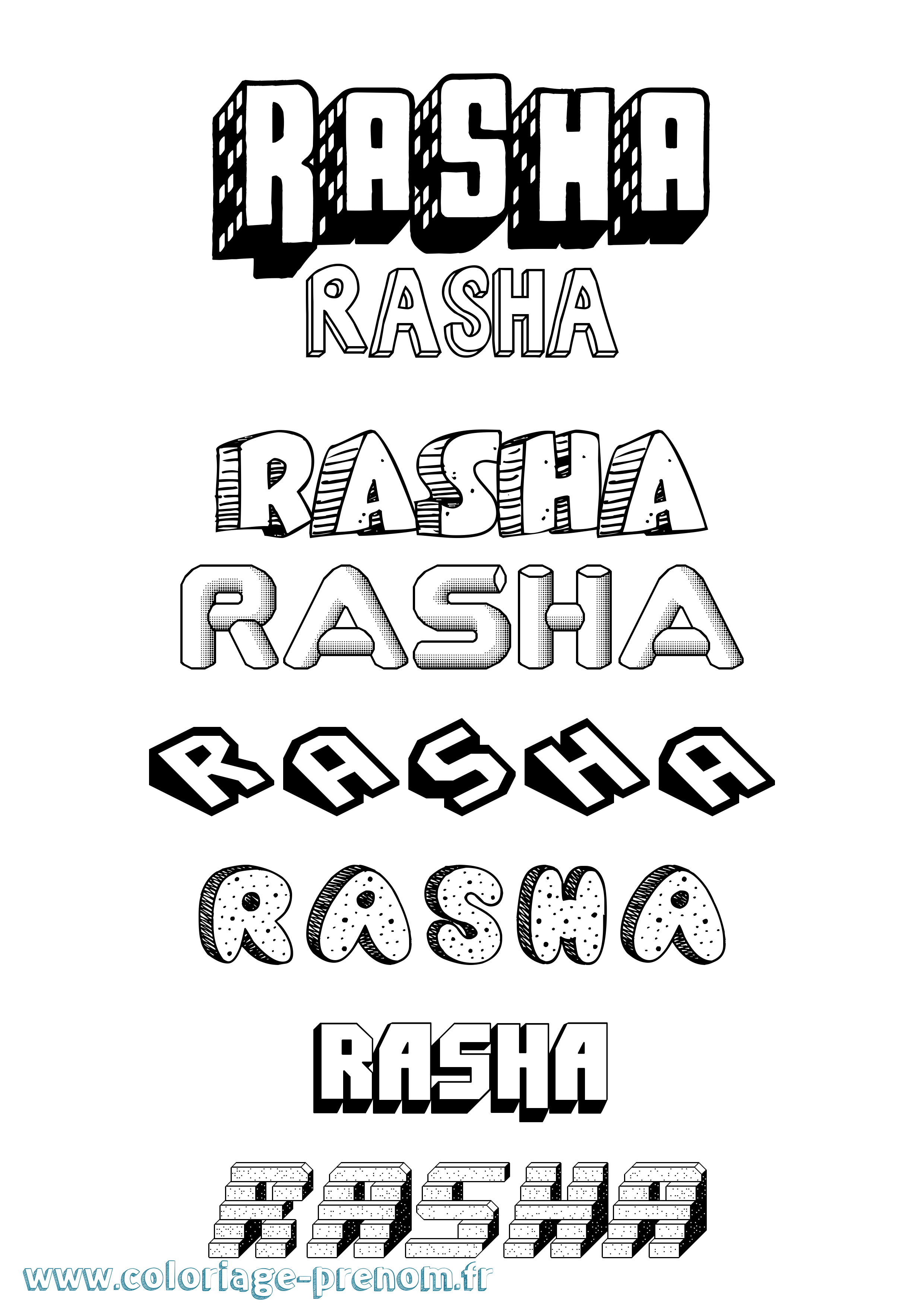 Coloriage prénom Rasha Effet 3D