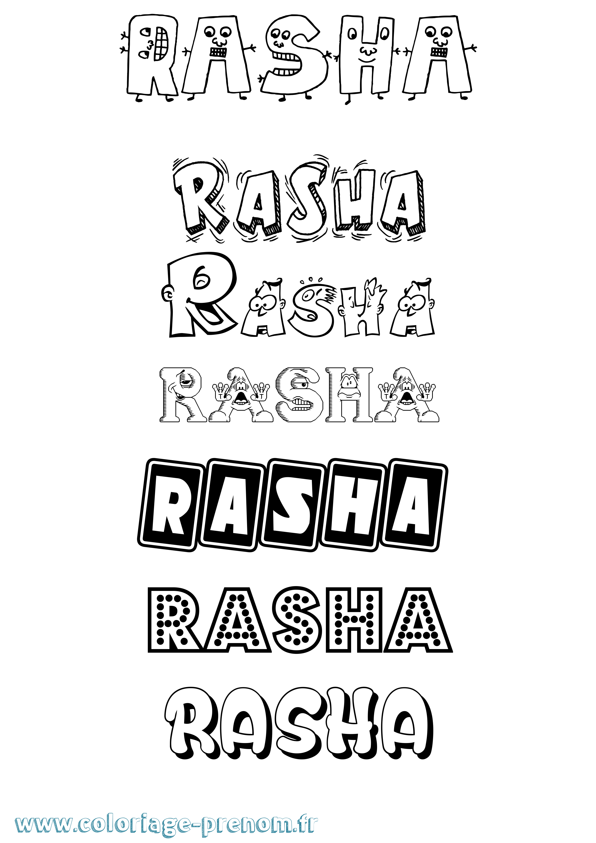 Coloriage prénom Rasha Fun