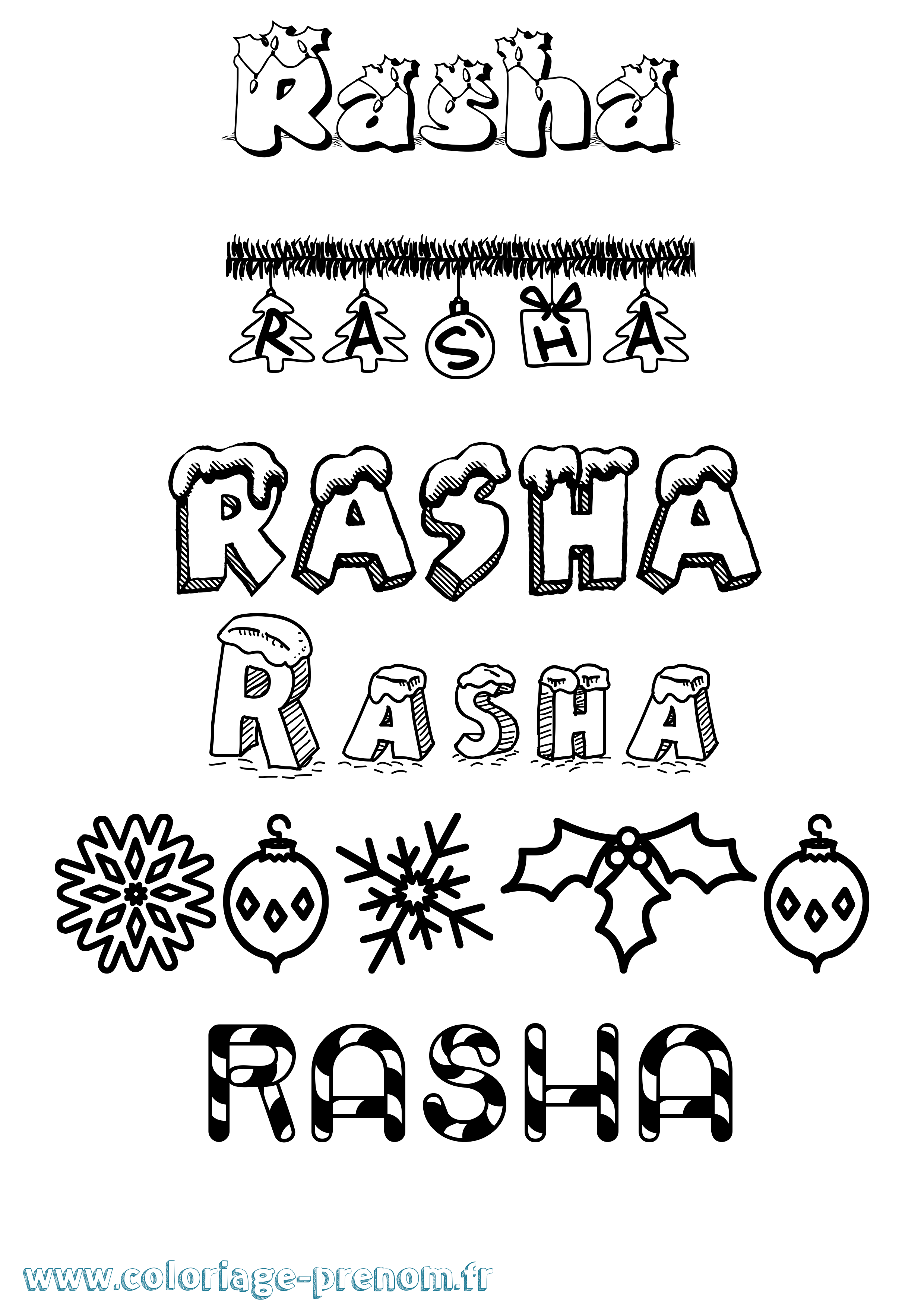 Coloriage prénom Rasha Noël