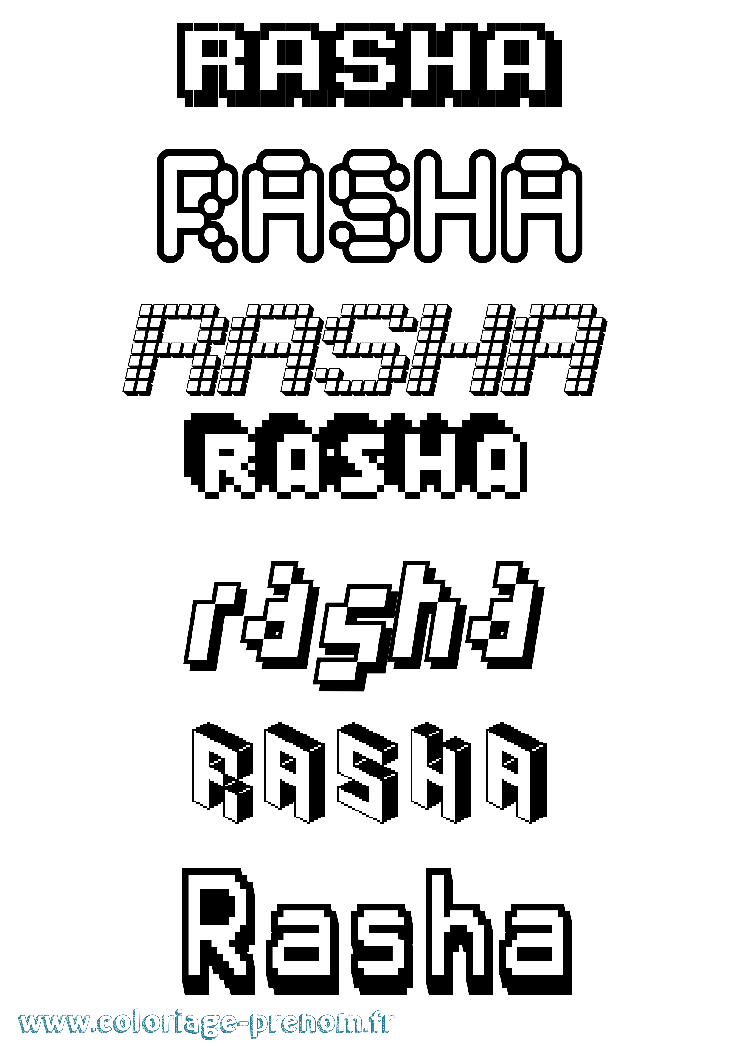 Coloriage prénom Rasha Pixel