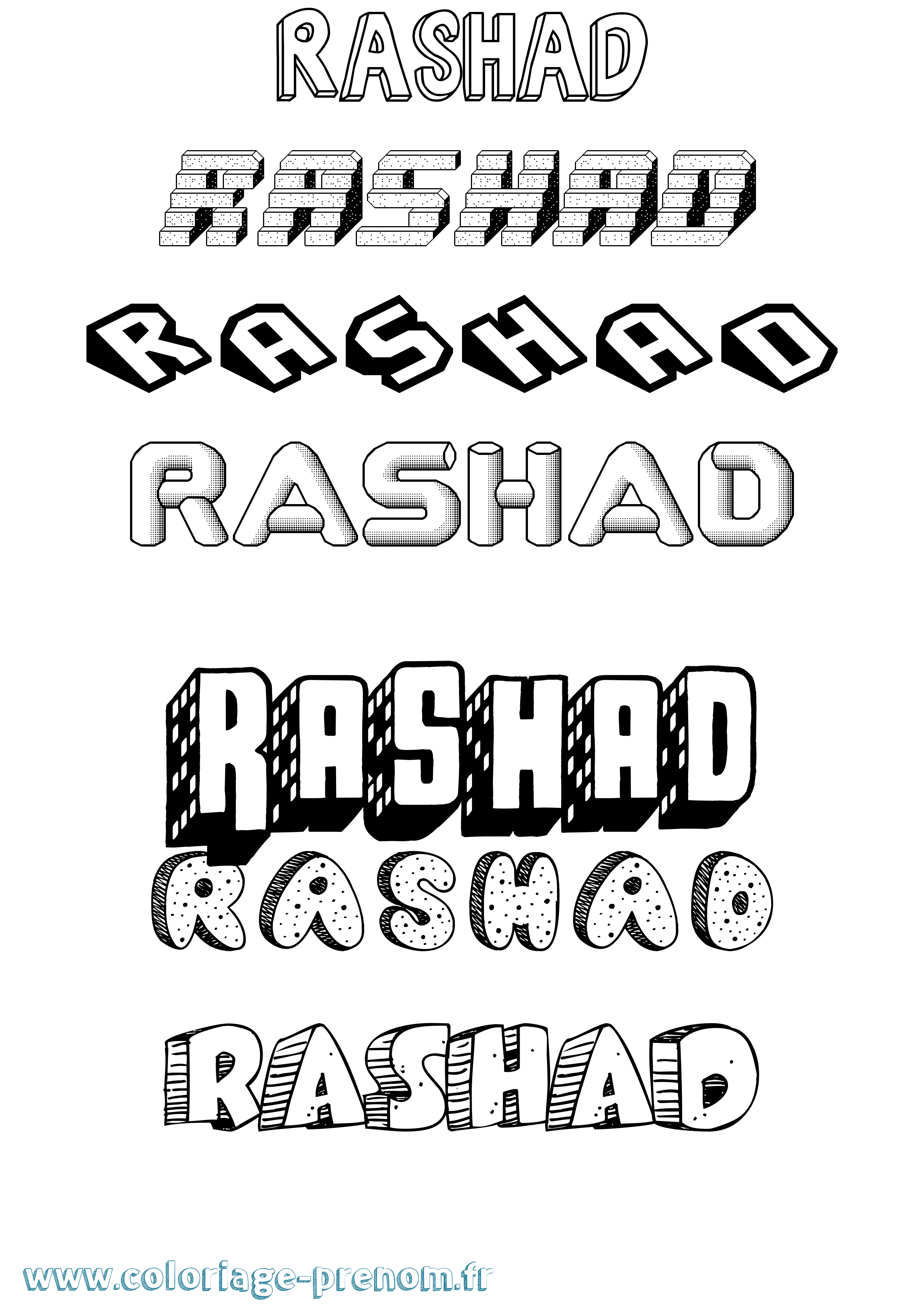 Coloriage Rashad Effet 3D Coloriage prénom Rashad Effet 3D
