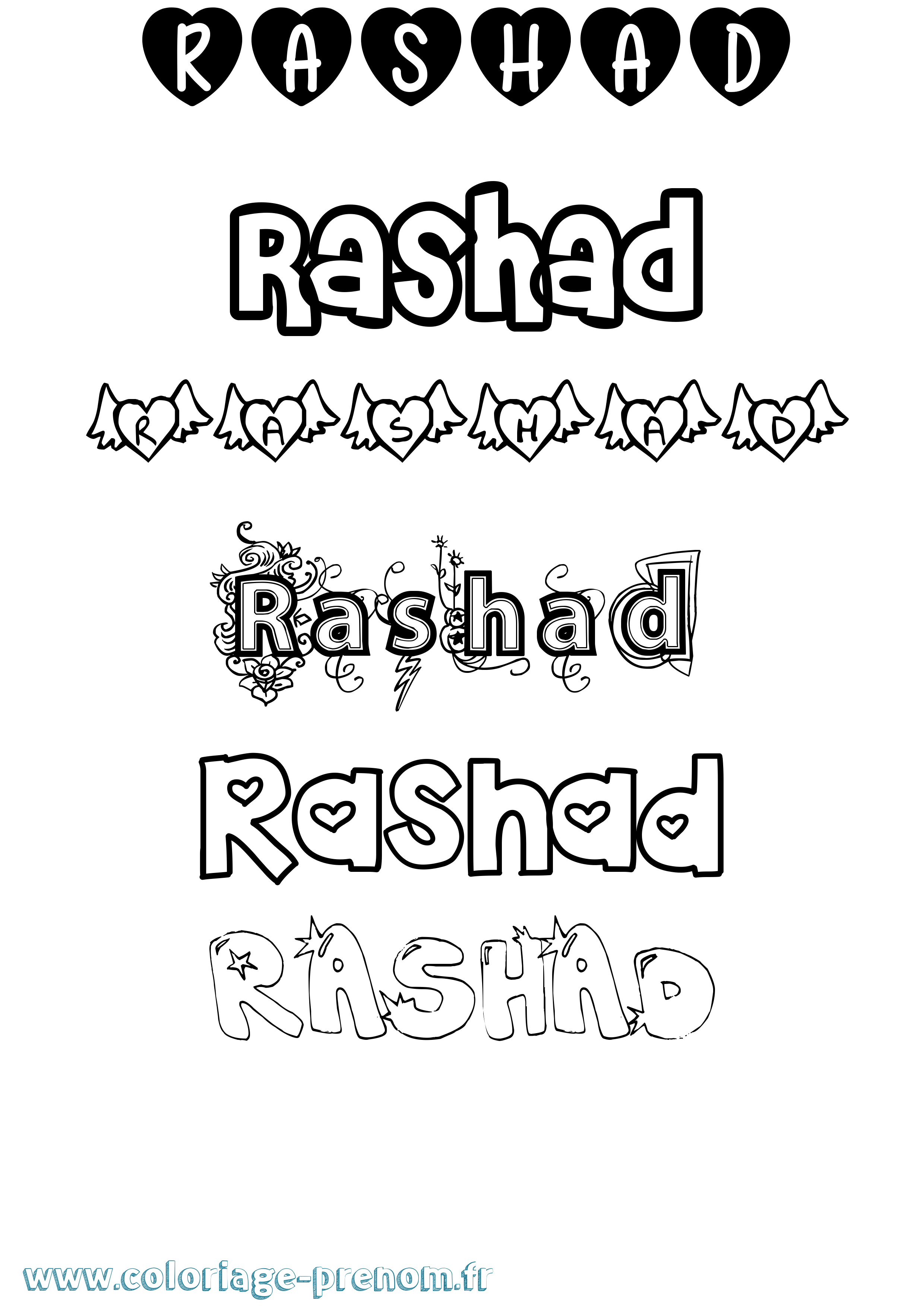 Coloriage Rashad Girly Coloriage prénom Rashad Girly