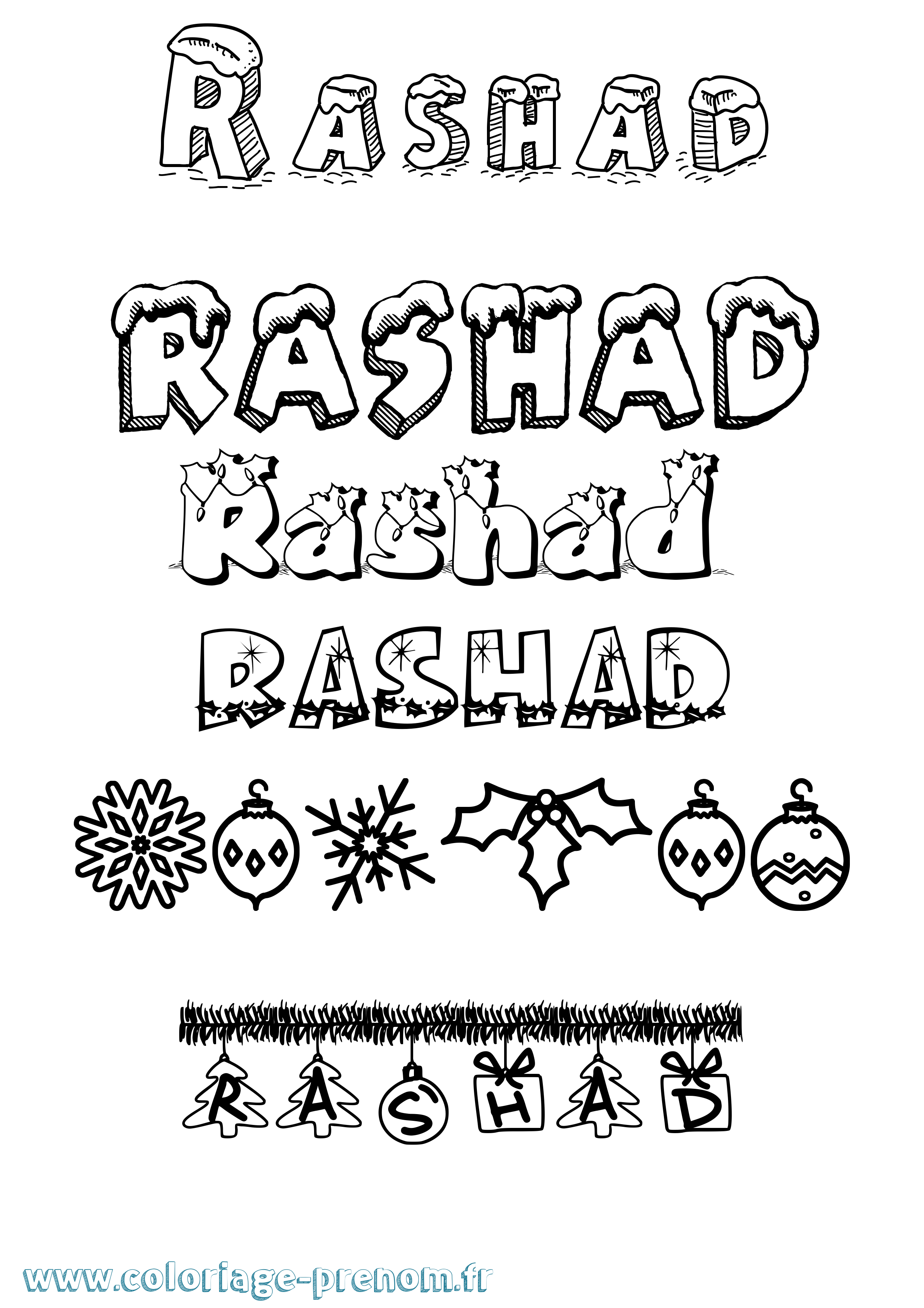 Coloriage Rashad Noël Coloriage prénom Rashad Noël