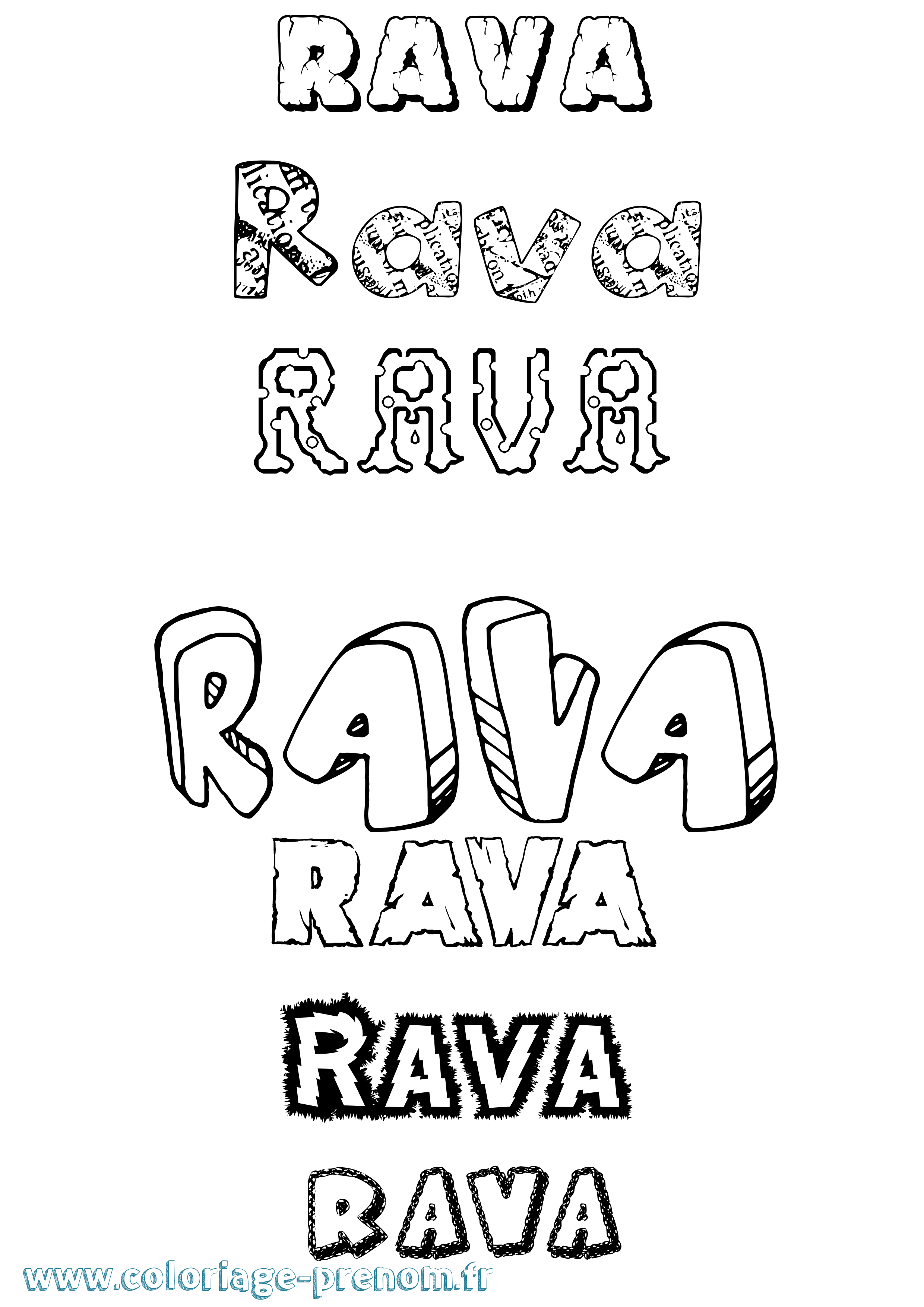 Coloriage prénom Rava Destructuré