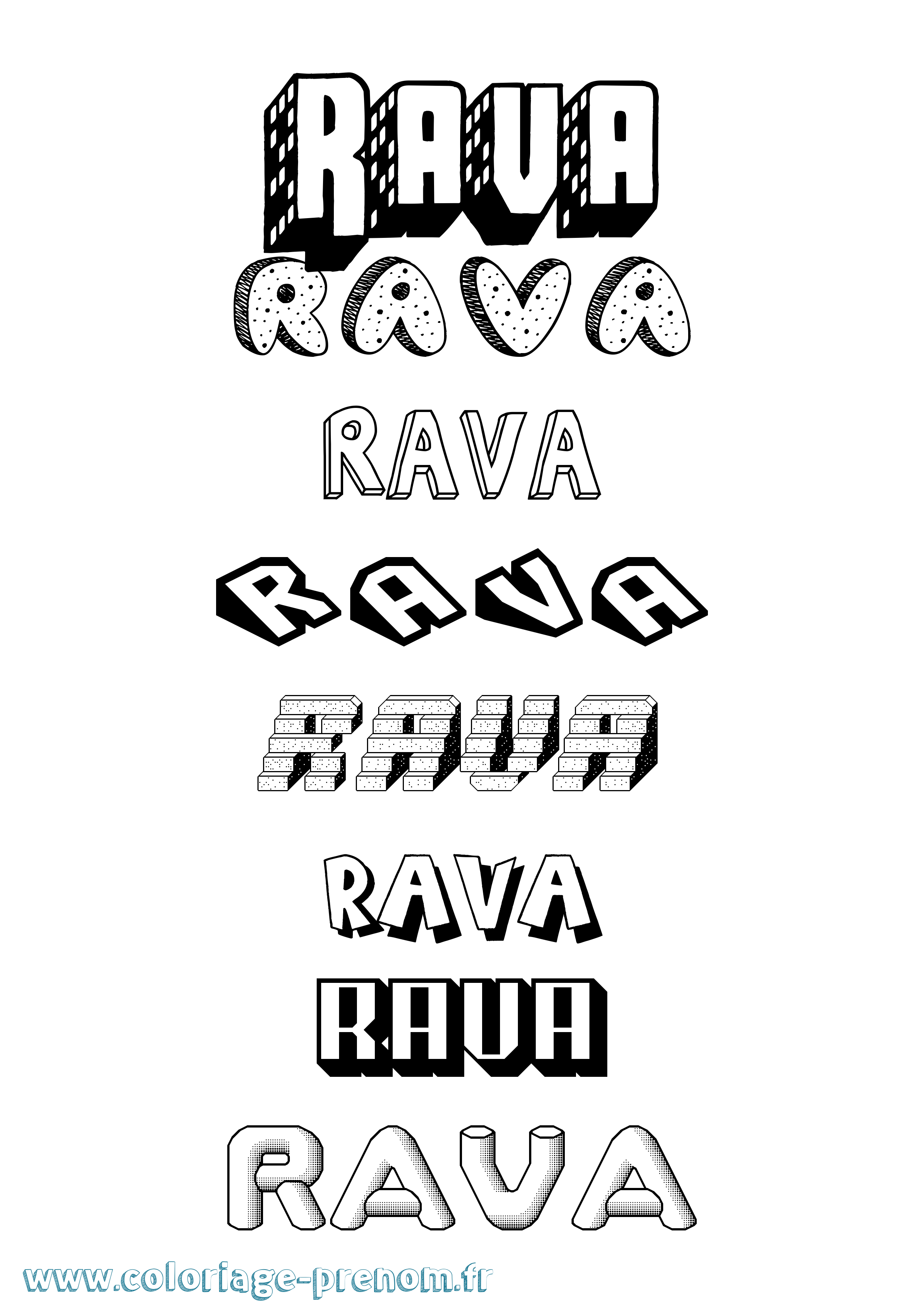 Coloriage prénom Rava Effet 3D