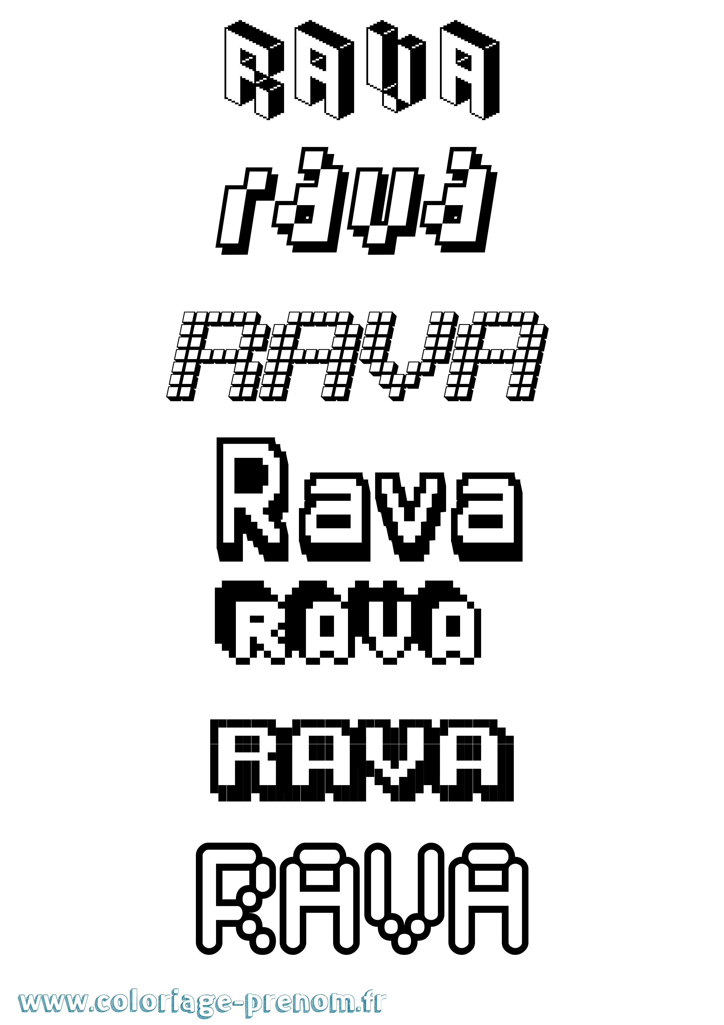Coloriage prénom Rava Pixel