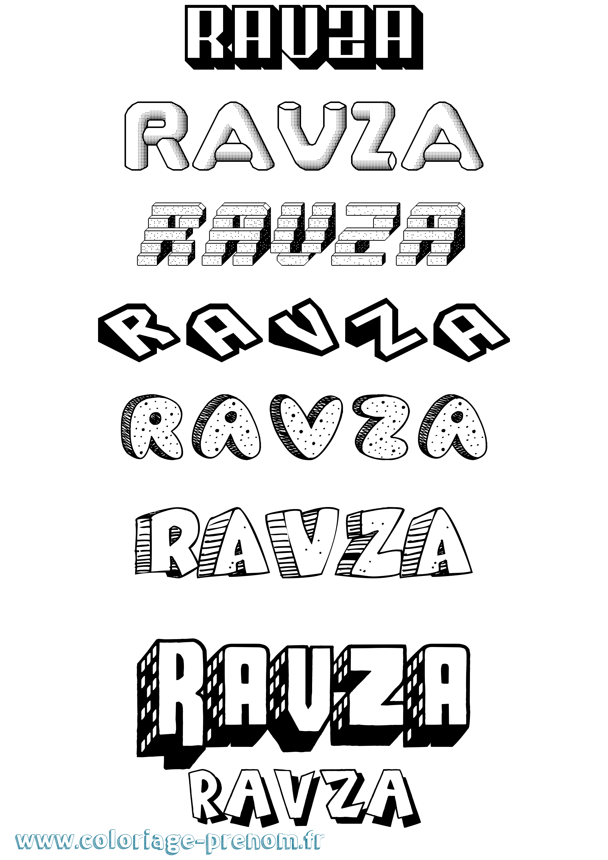 Coloriage prénom Ravza Effet 3D