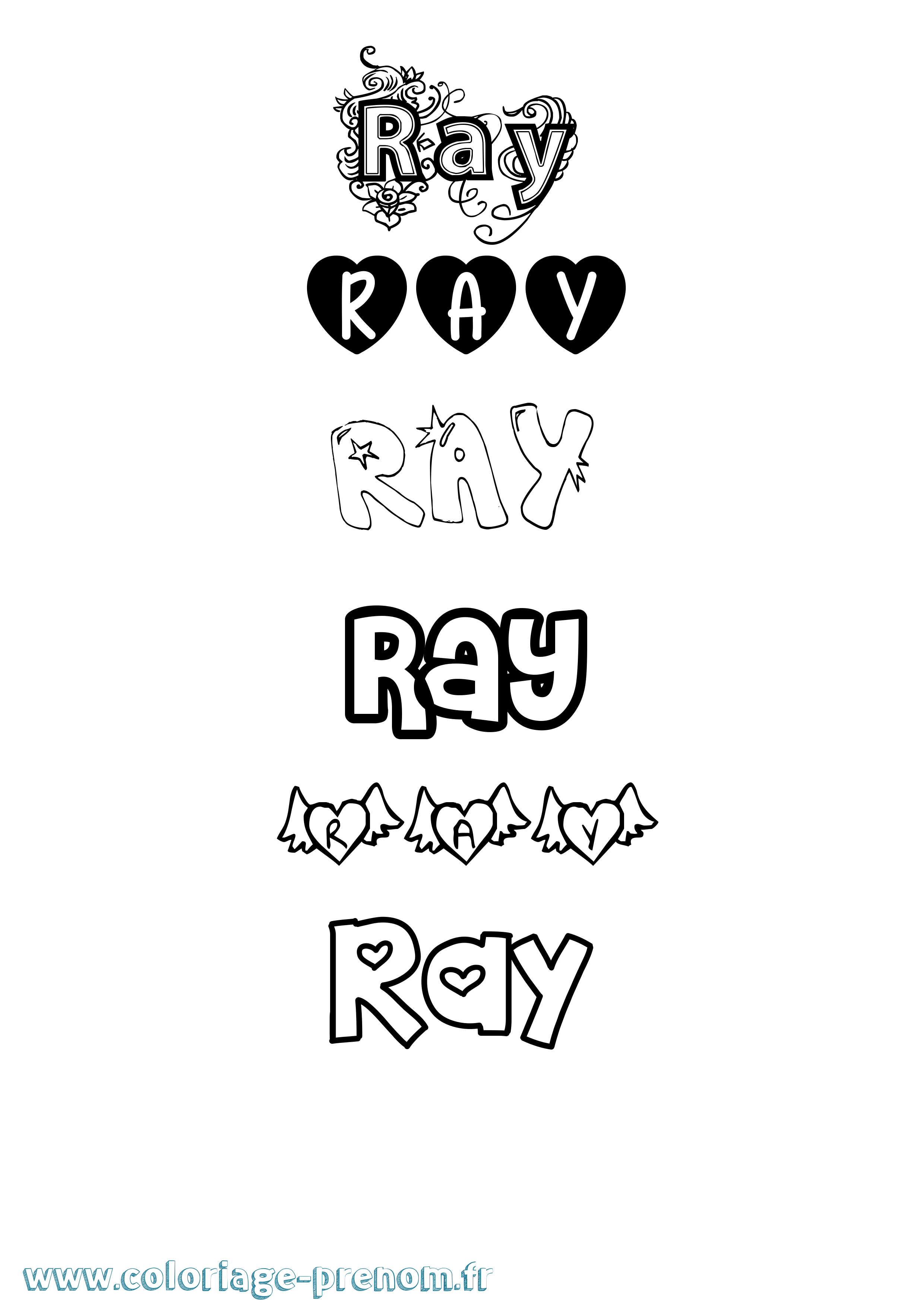 Coloriage prénom Ray Girly