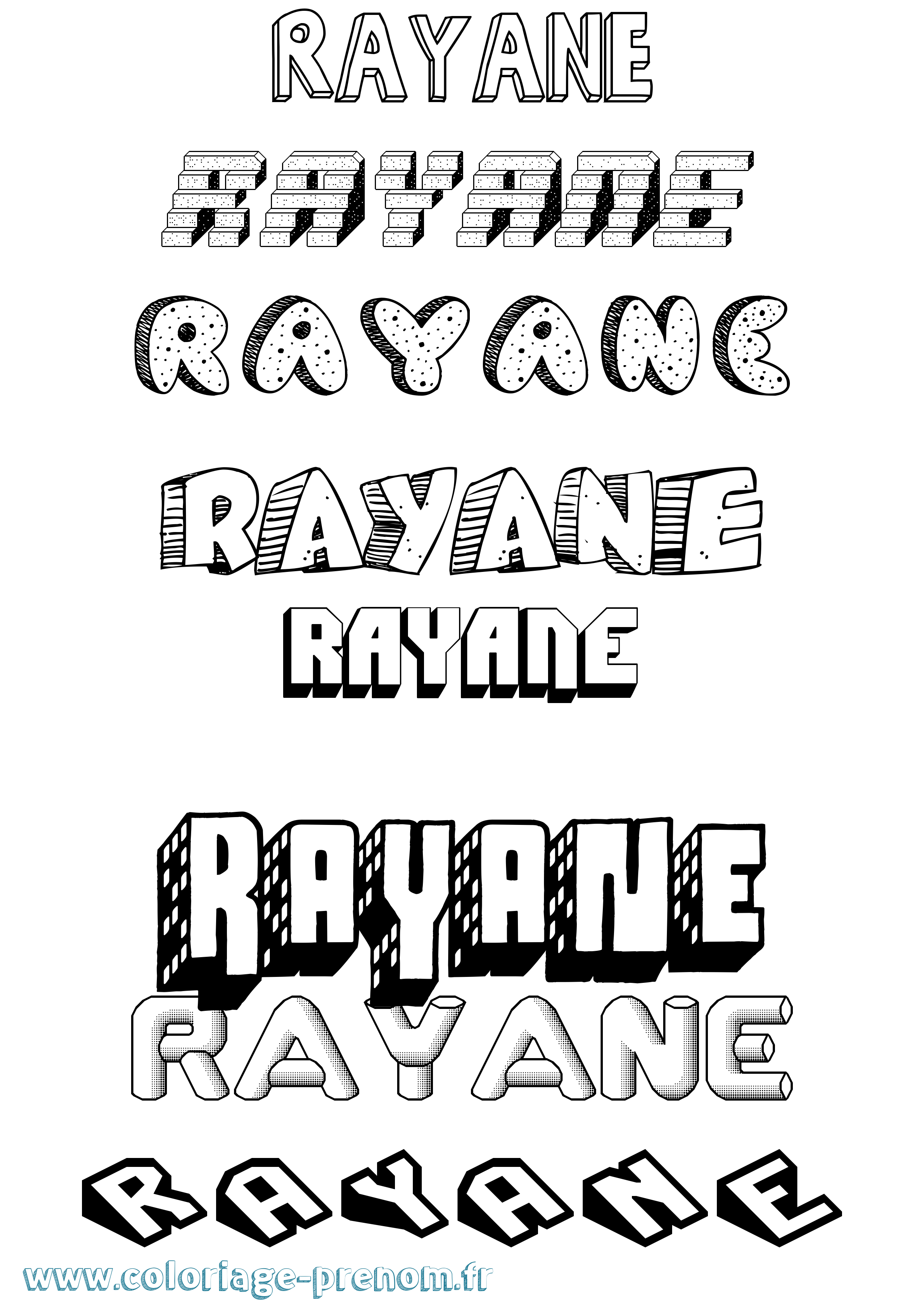 Coloriage Rayane Effet 3D Coloriage prénom Rayane Effet 3D