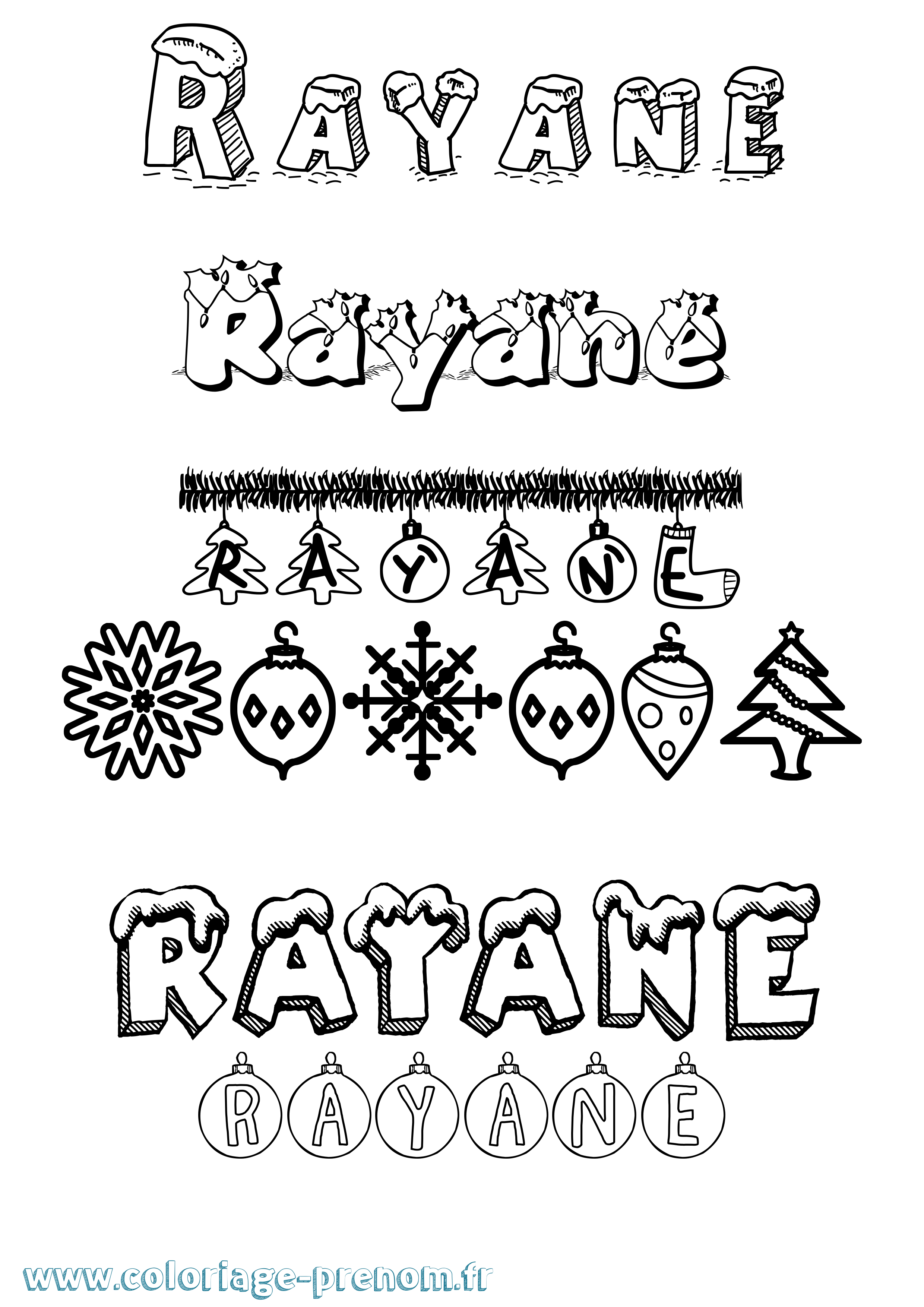 Coloriage Rayane Noël Coloriage prénom Rayane Noël