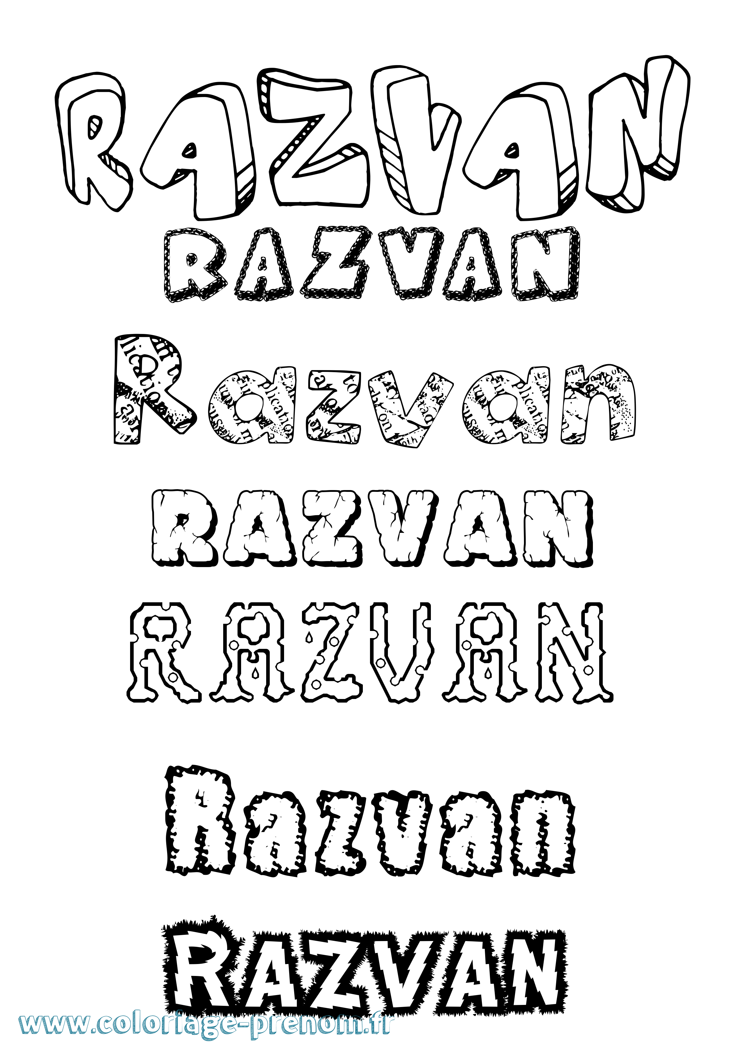 Coloriage prénom Razvan Destructuré