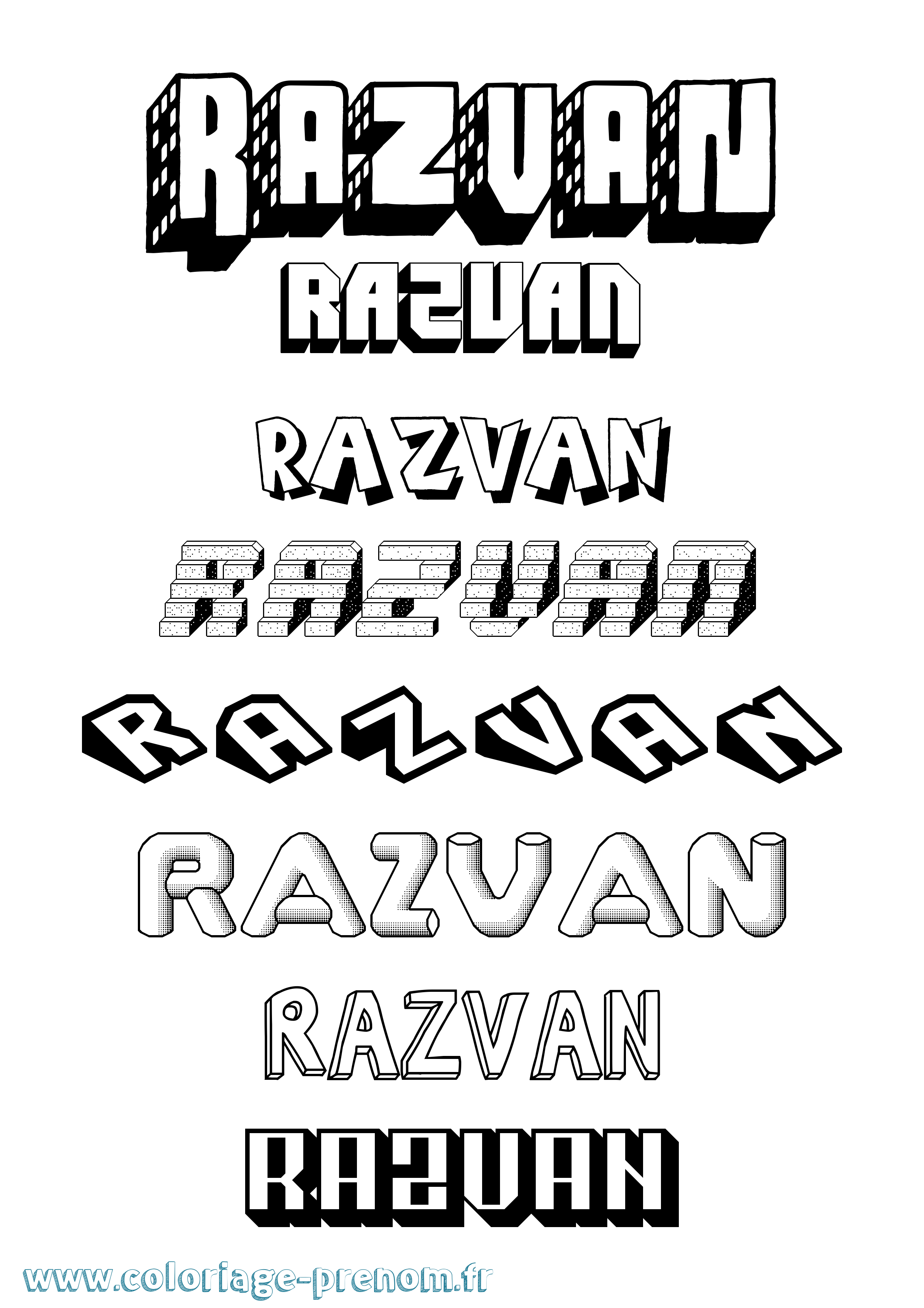 Coloriage Razvan Effet 3D Coloriage prénom Razvan Effet 3D