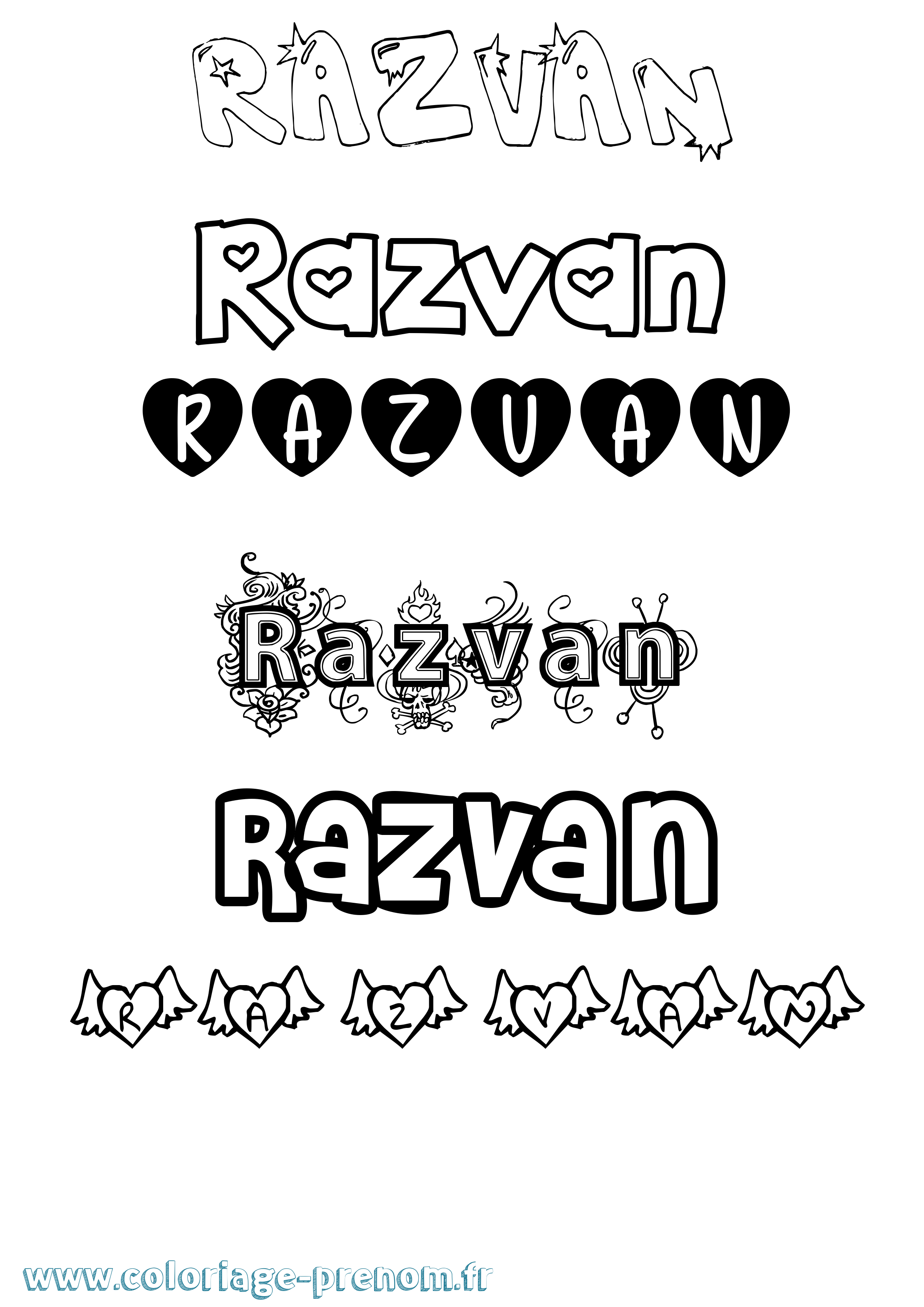 Coloriage Razvan Girly Coloriage prénom Razvan Girly