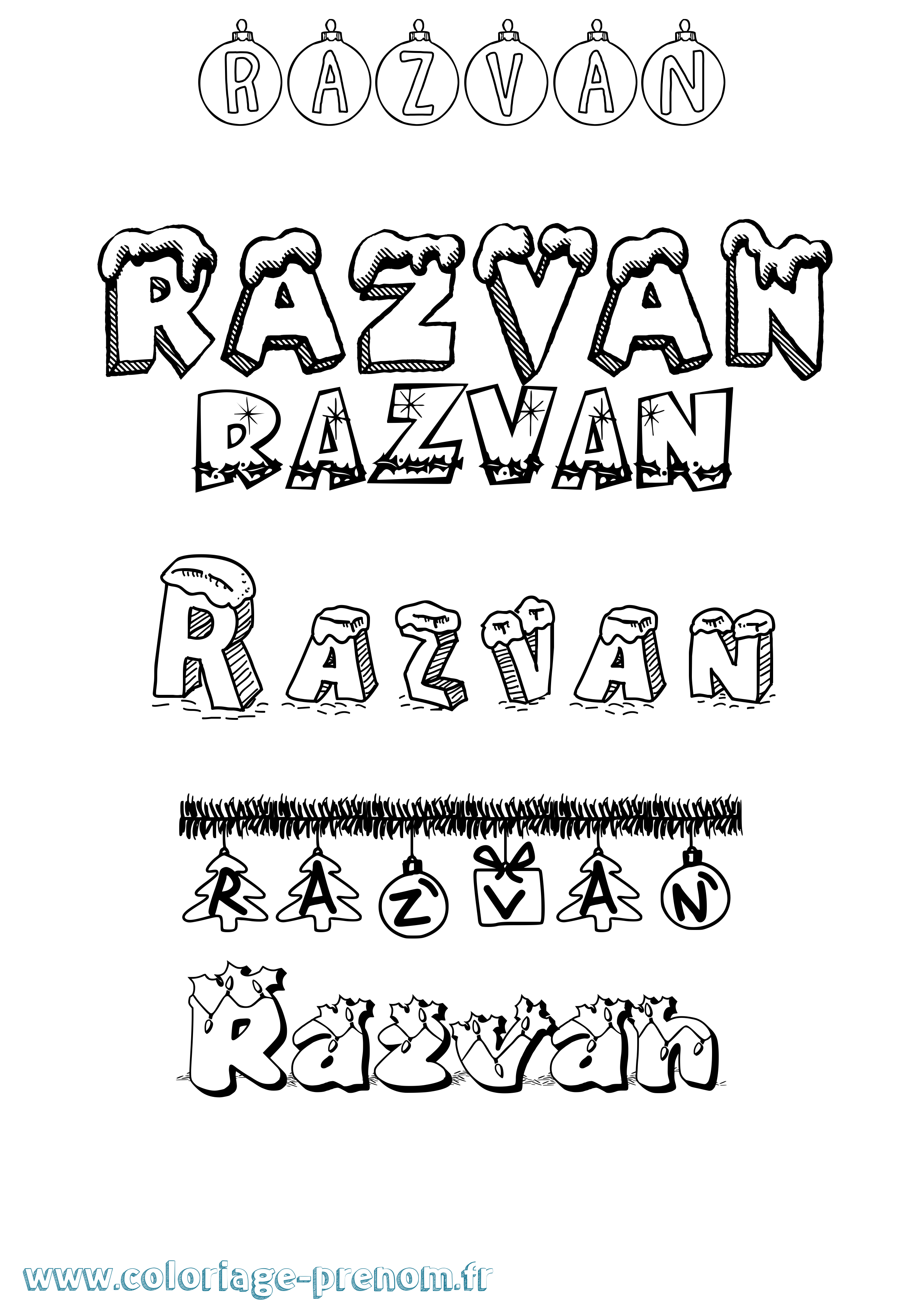 Coloriage Razvan Noël Coloriage prénom Razvan Noël