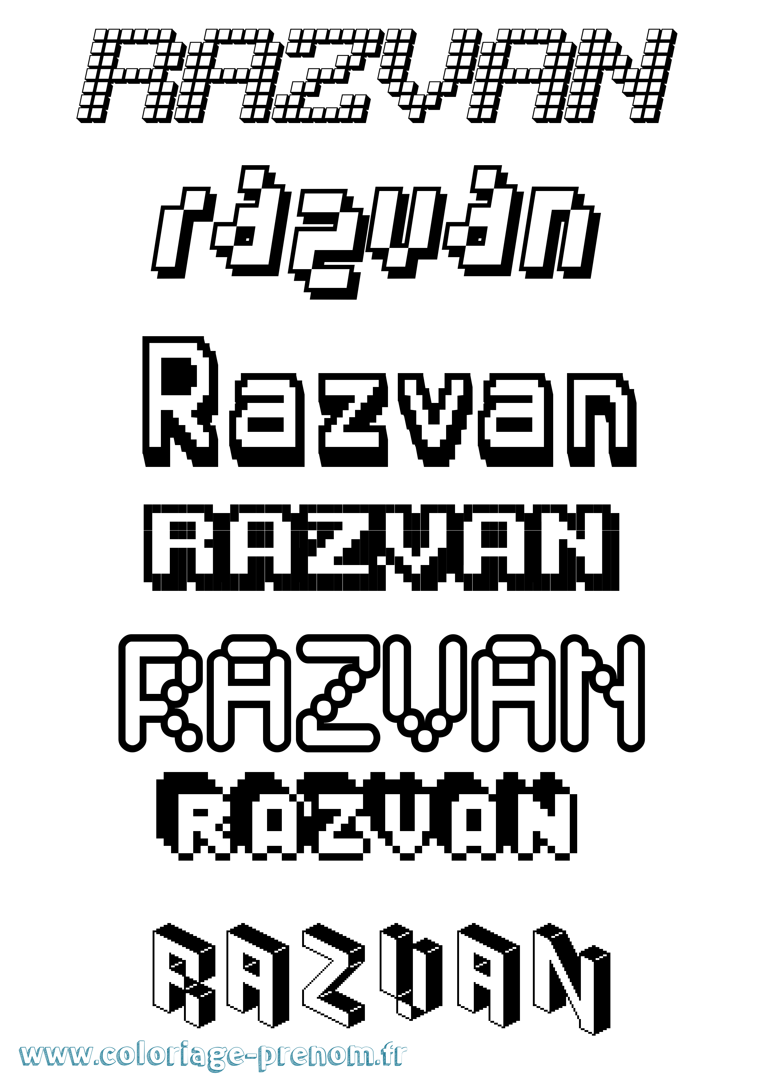 Coloriage prénom Razvan Pixel