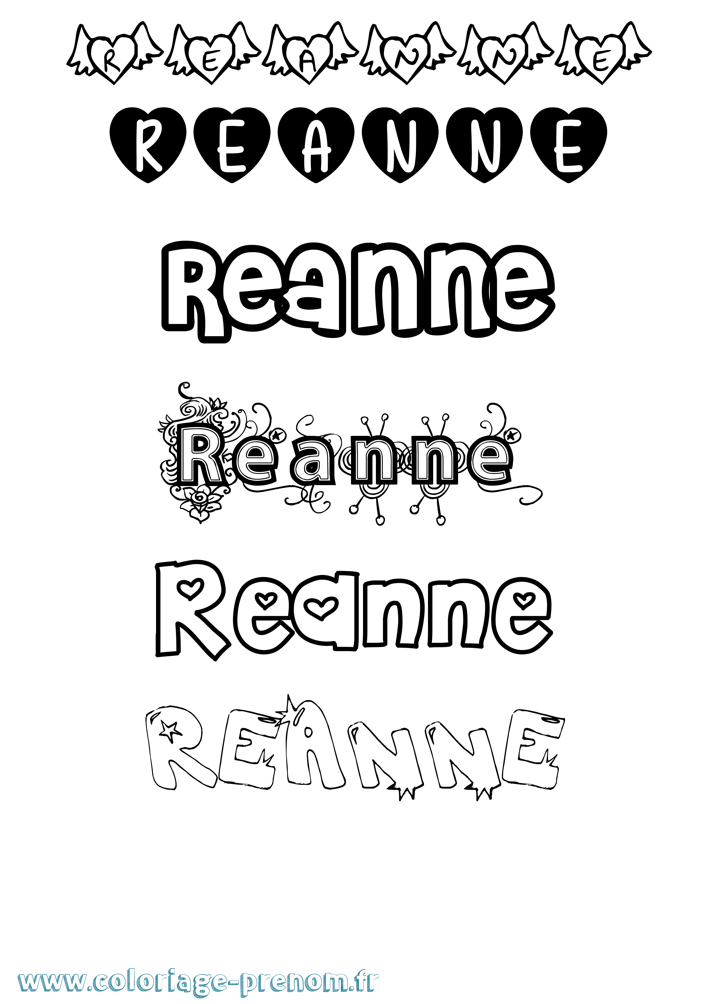 Coloriage prénom Reanne Girly