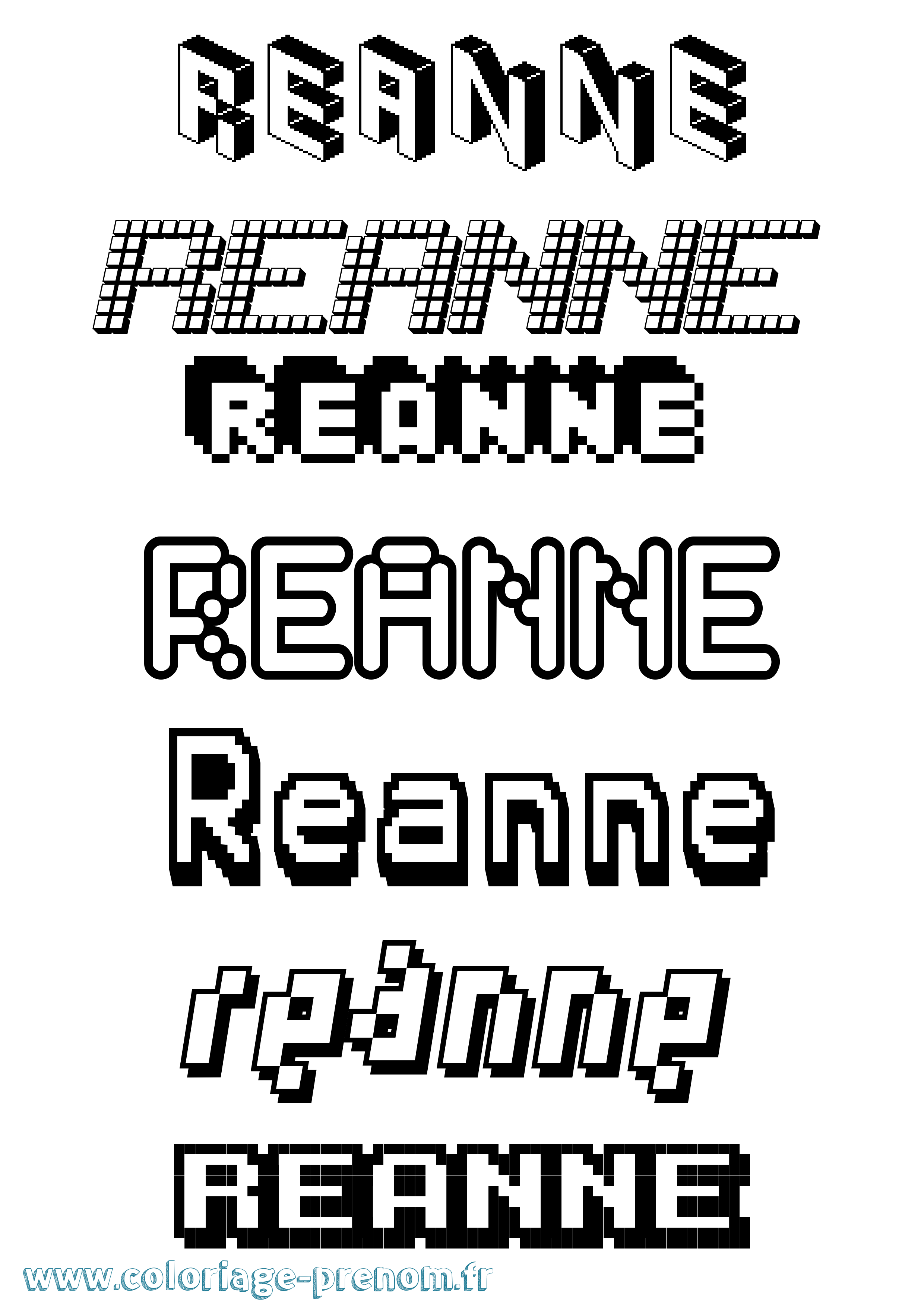 Coloriage prénom Reanne Pixel
