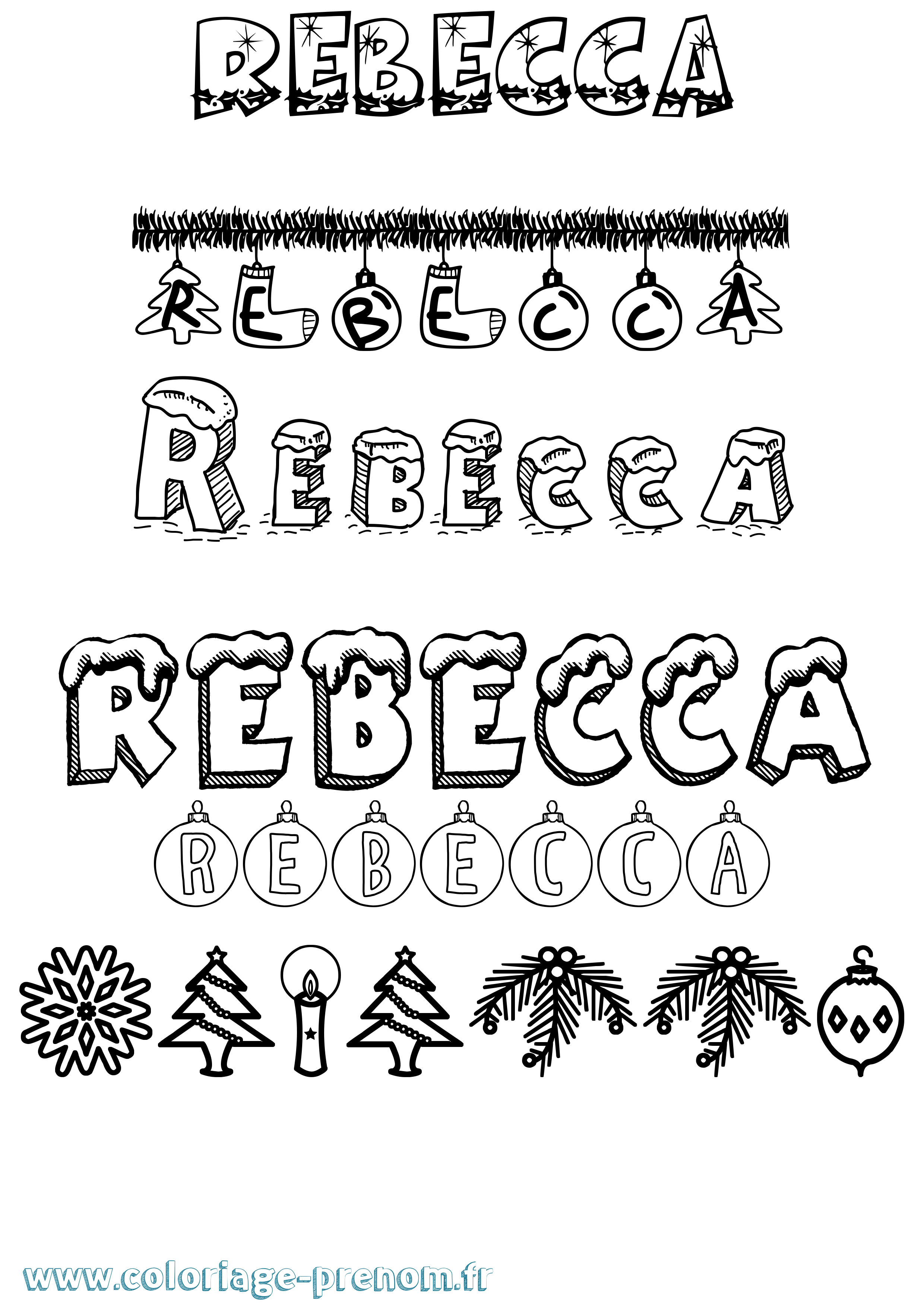 Coloriage prénom Rebecca Noël