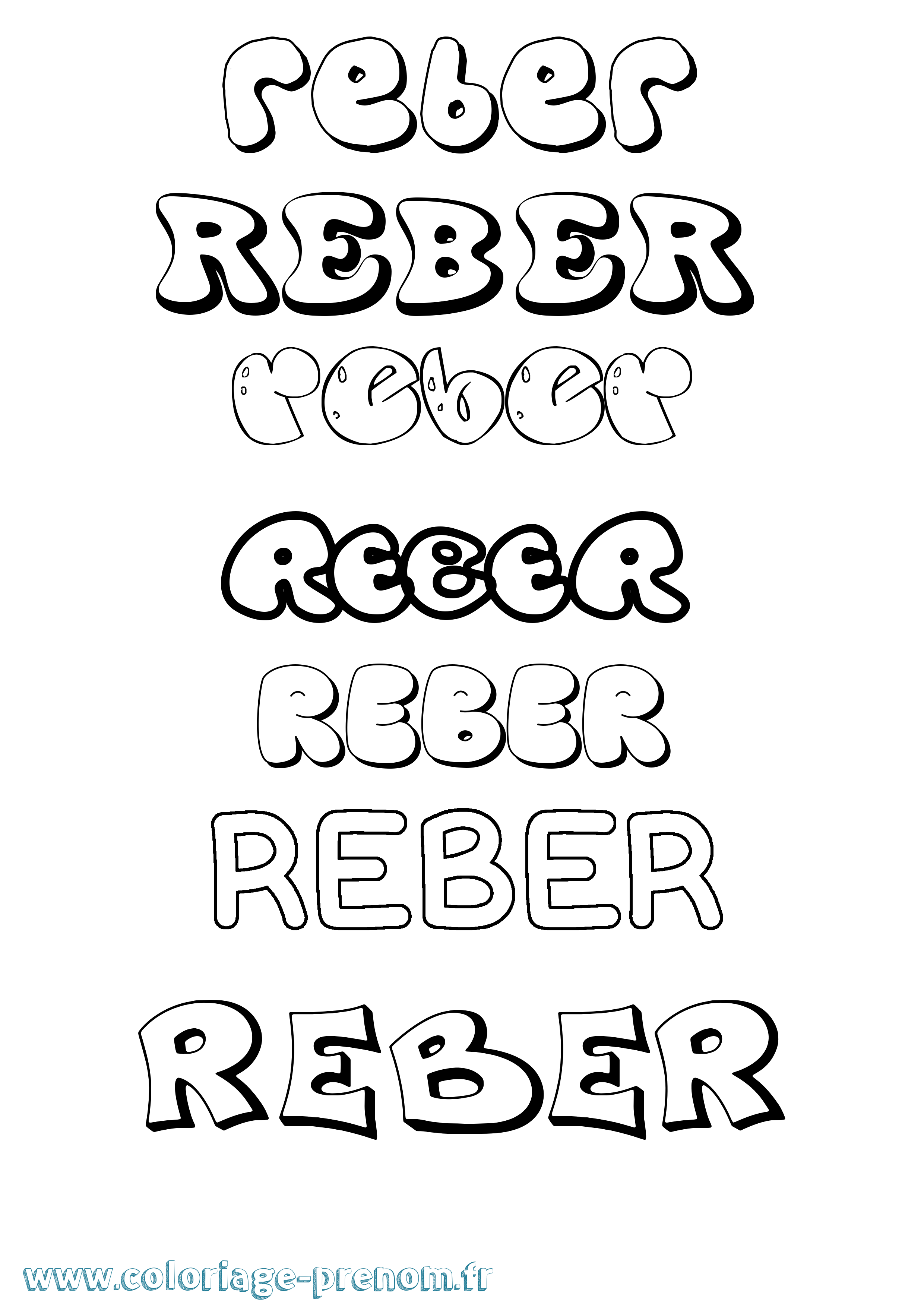 Coloriage prénom Reber Bubble