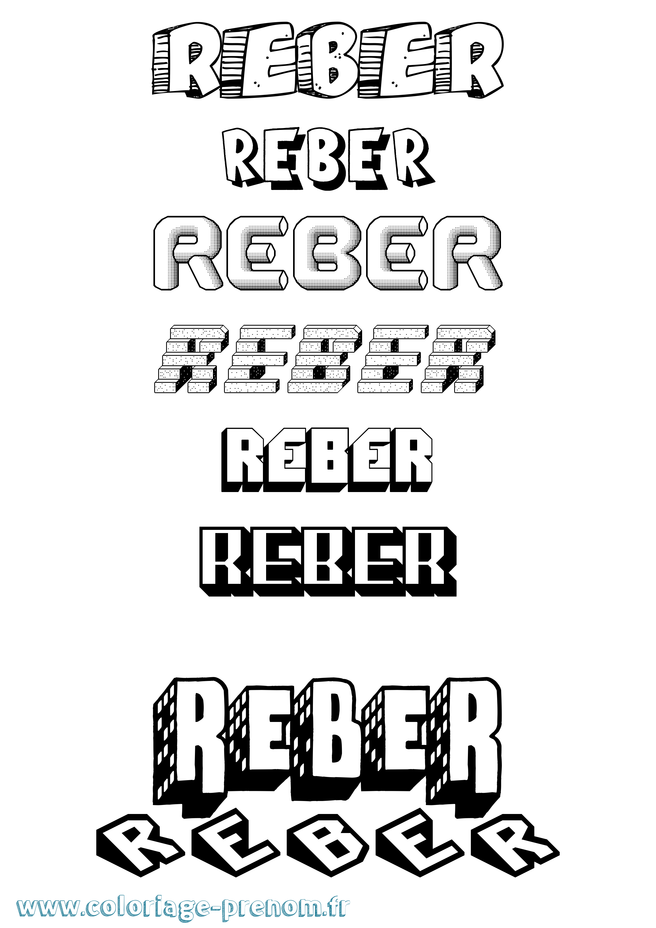 Coloriage prénom Reber Effet 3D