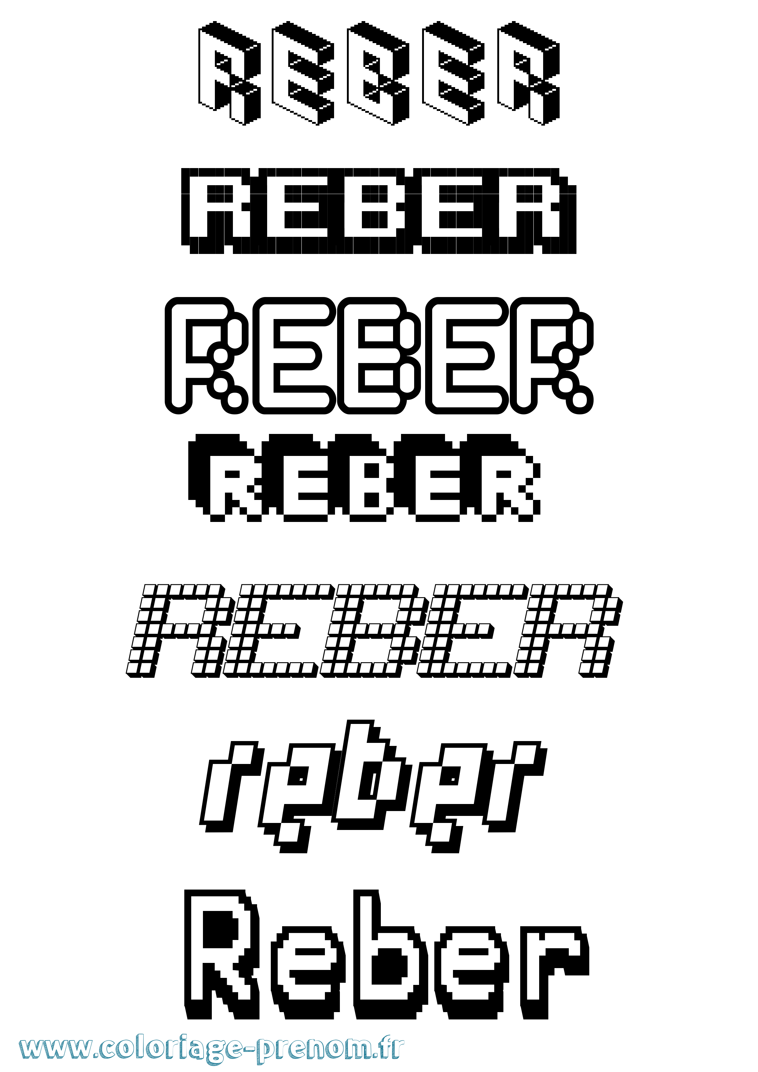 Coloriage prénom Reber Pixel