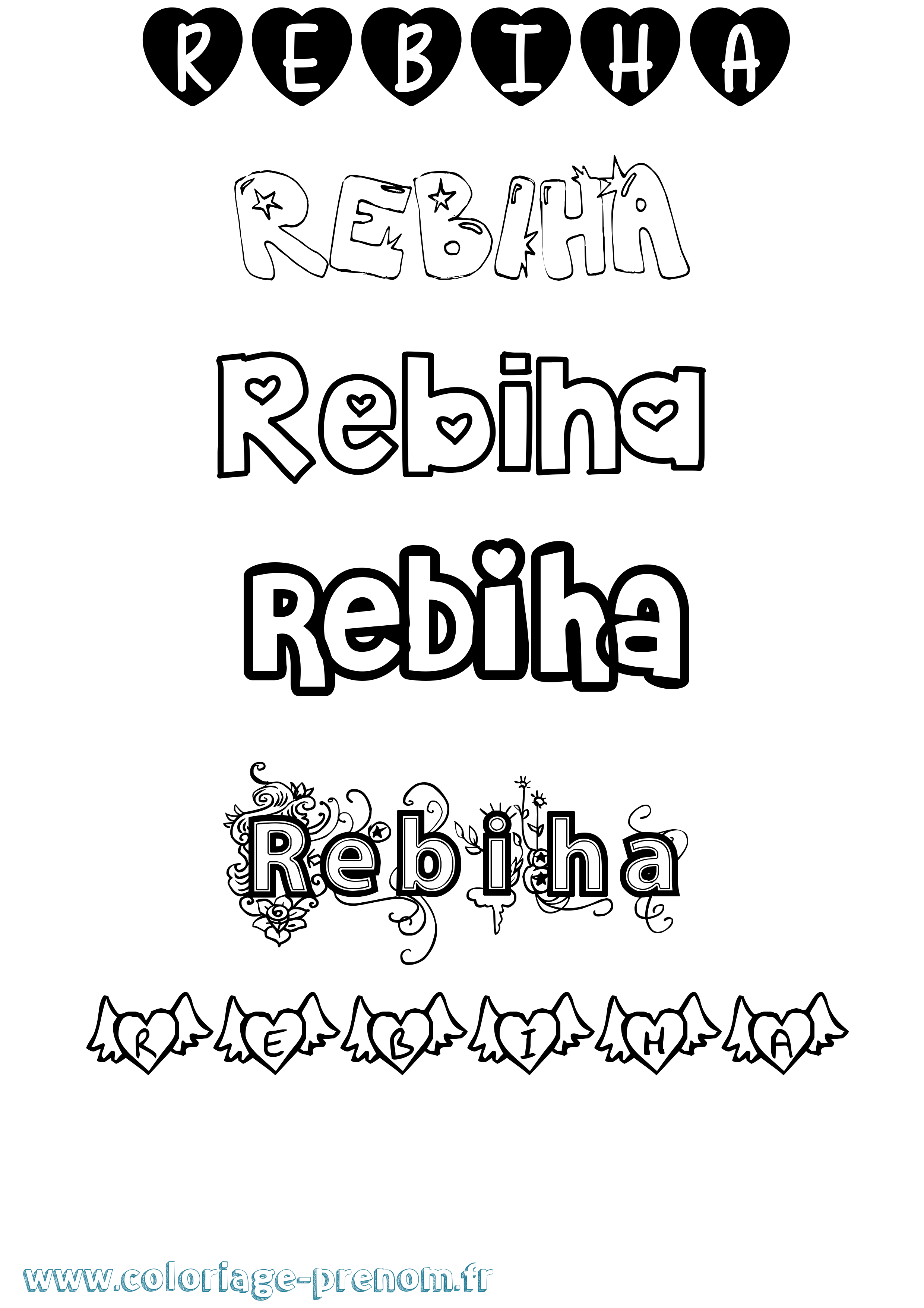 Coloriage prénom Rebiha Girly