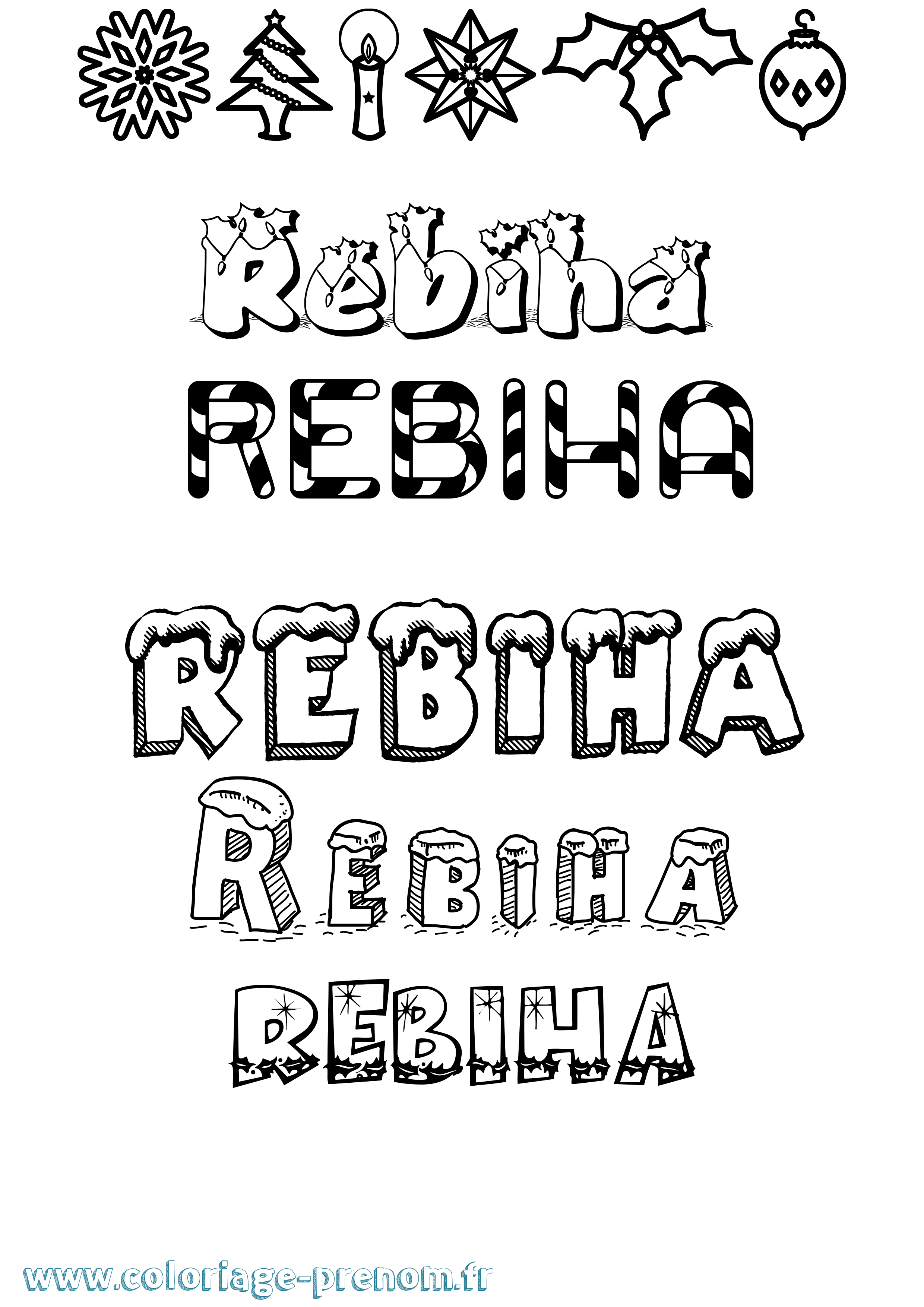 Coloriage prénom Rebiha Noël