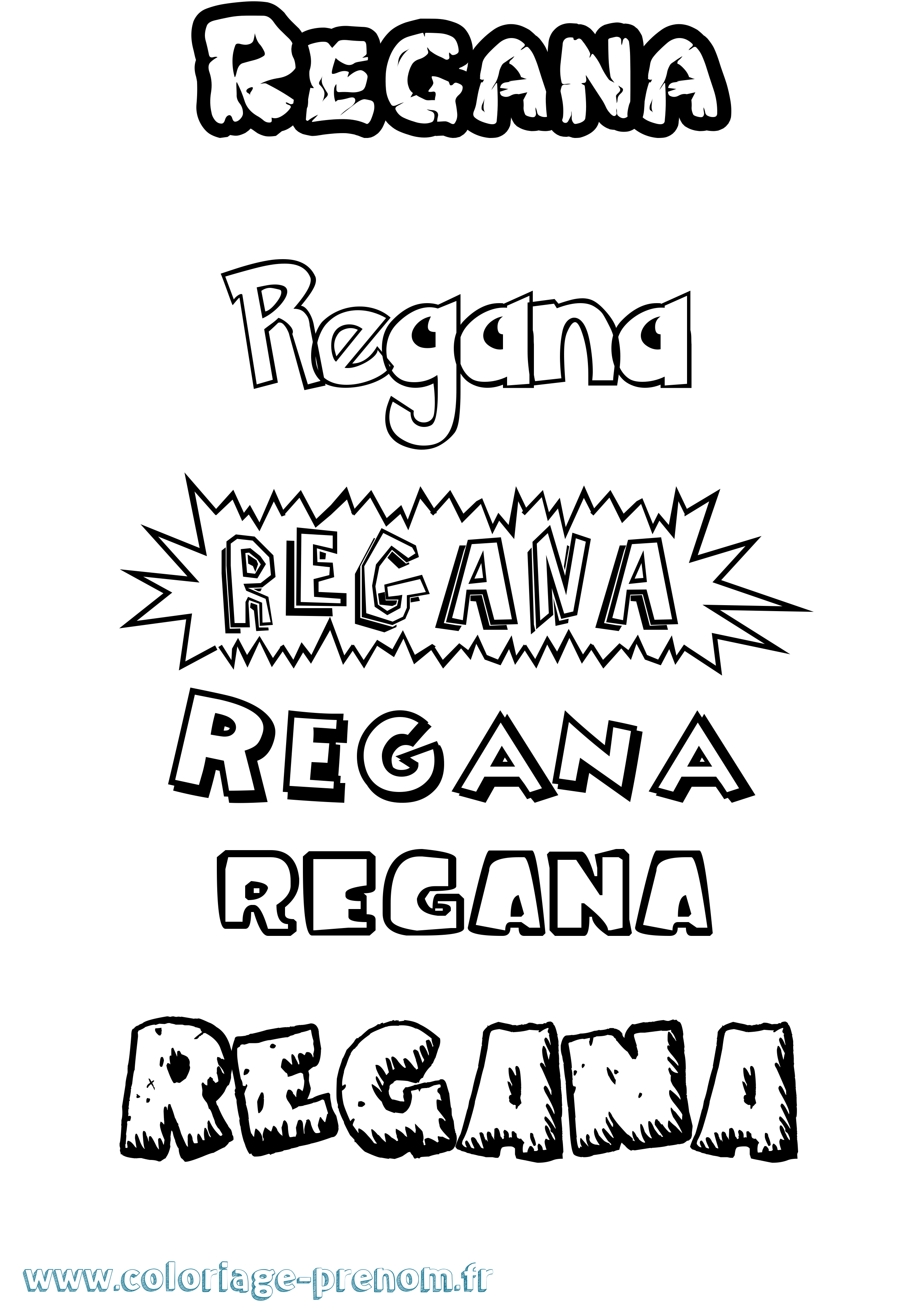 Coloriage prénom Regana Dessin Animé