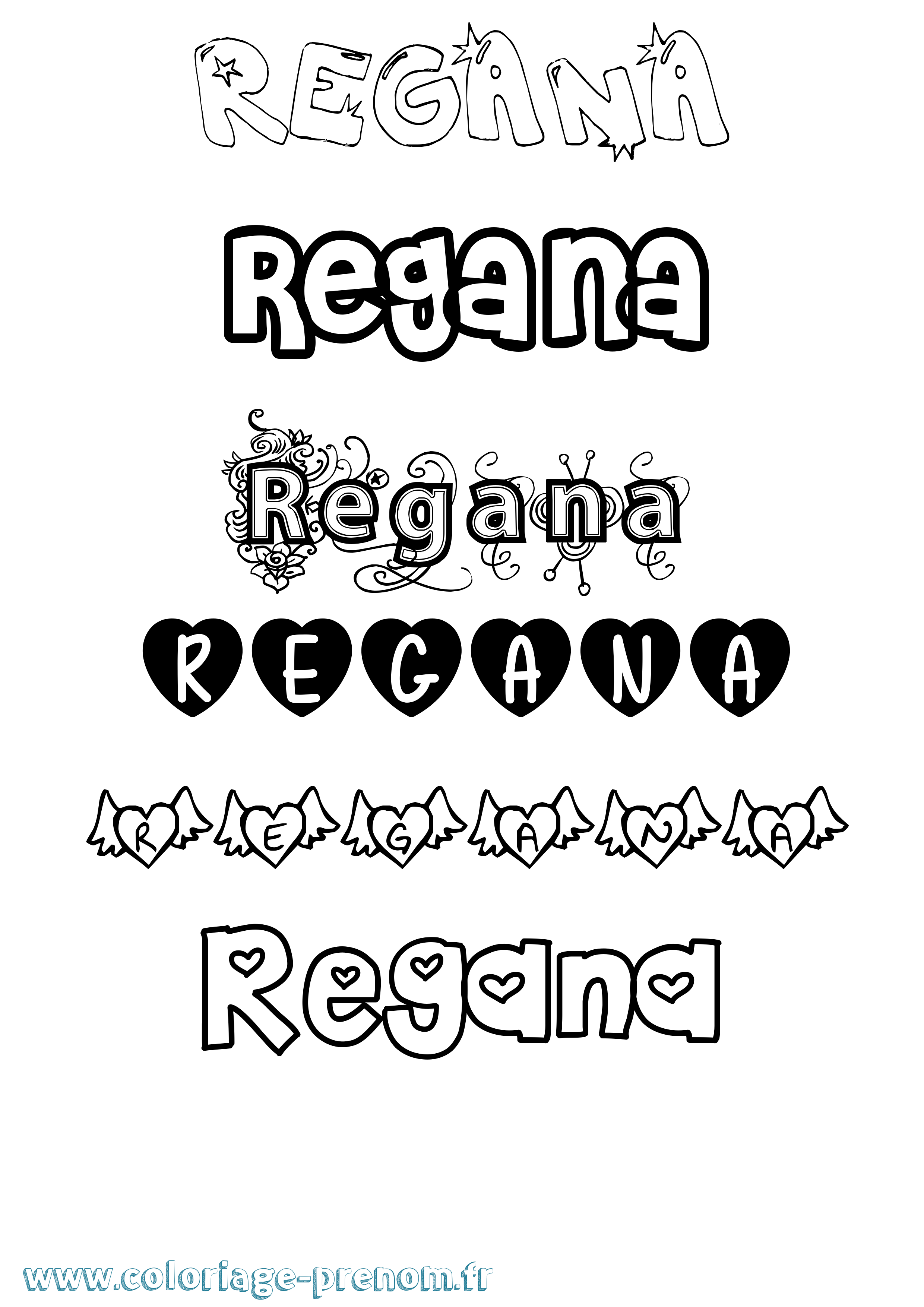 Coloriage prénom Regana Girly