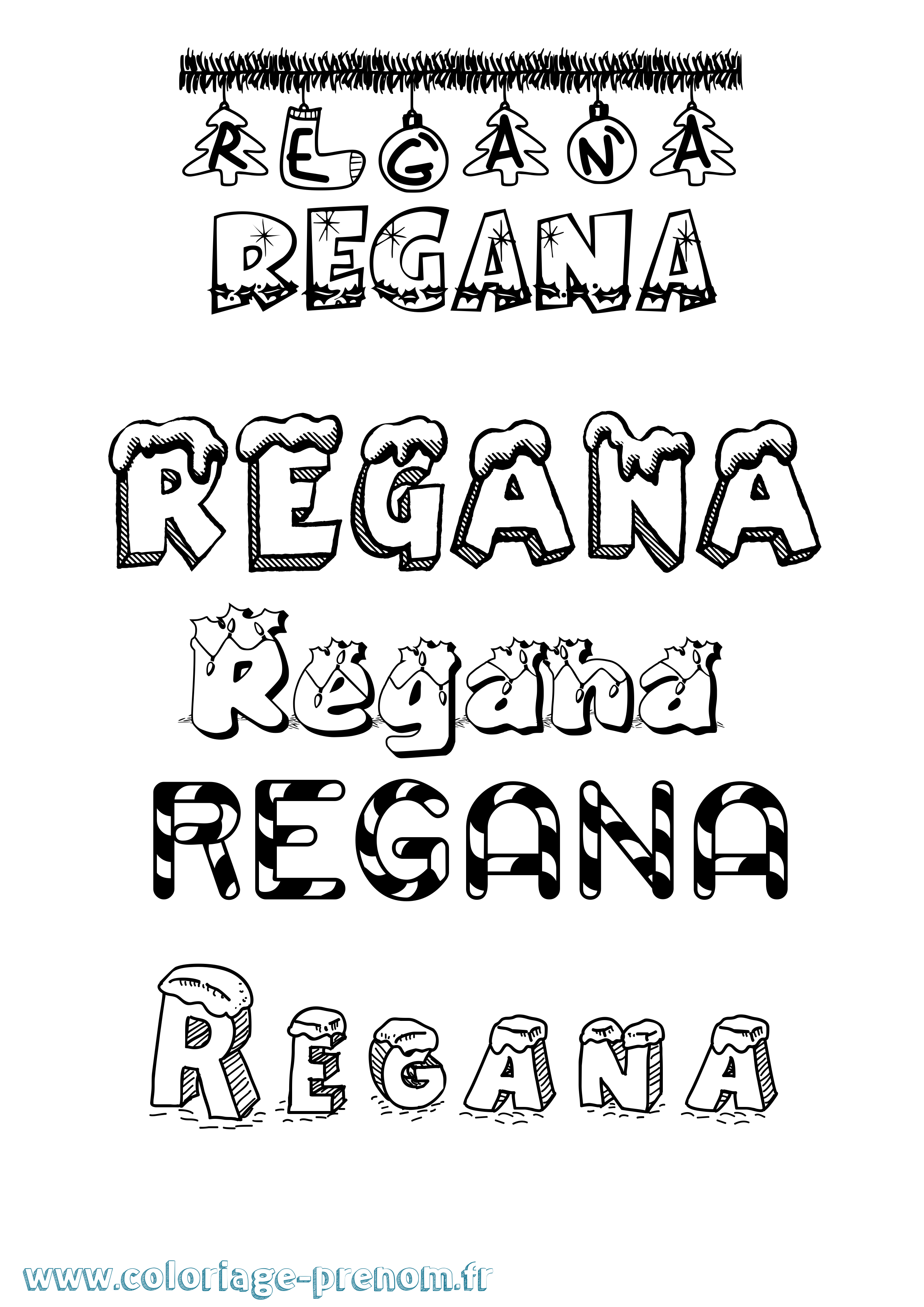 Coloriage prénom Regana Noël