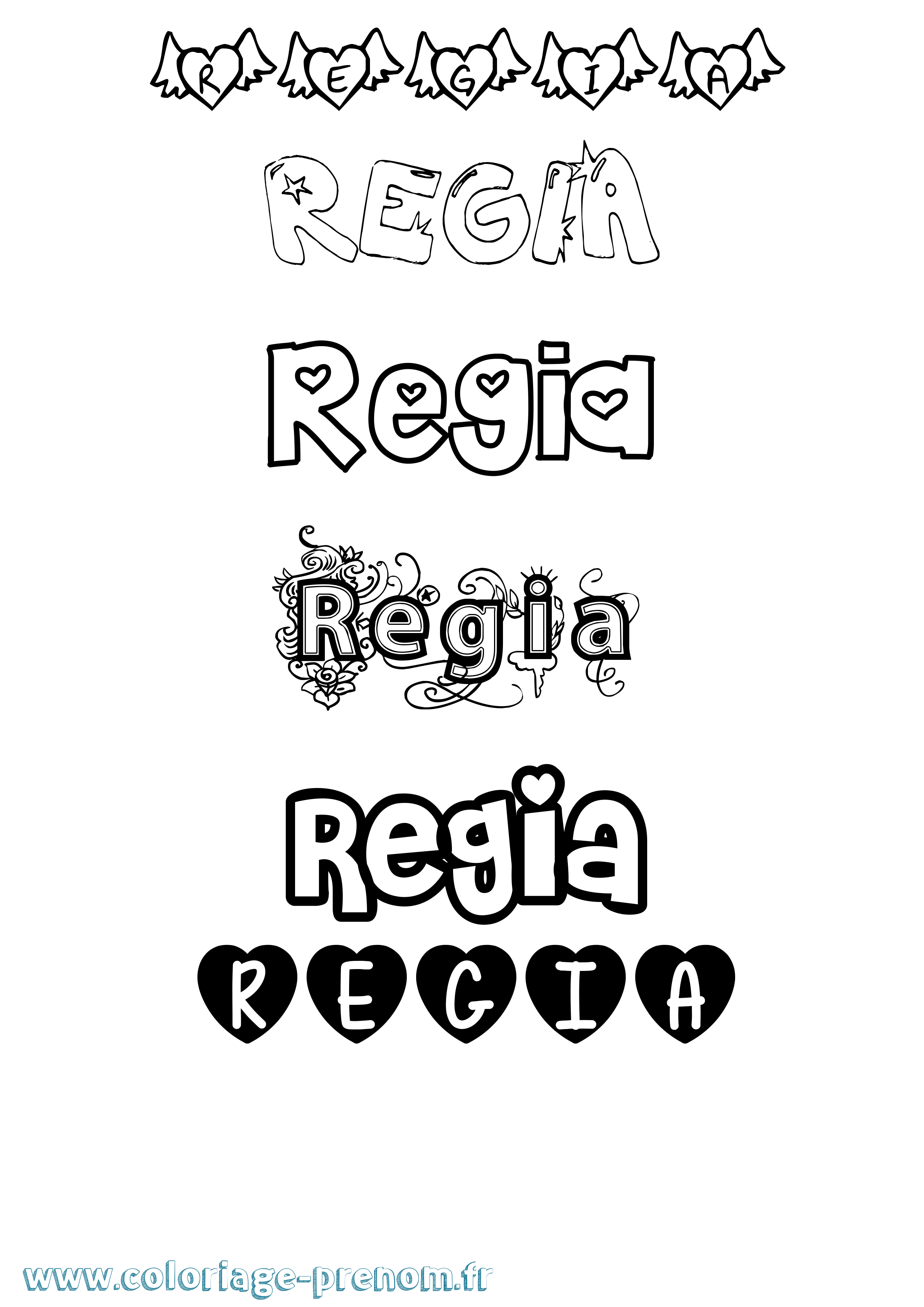 Coloriage prénom Regia Girly
